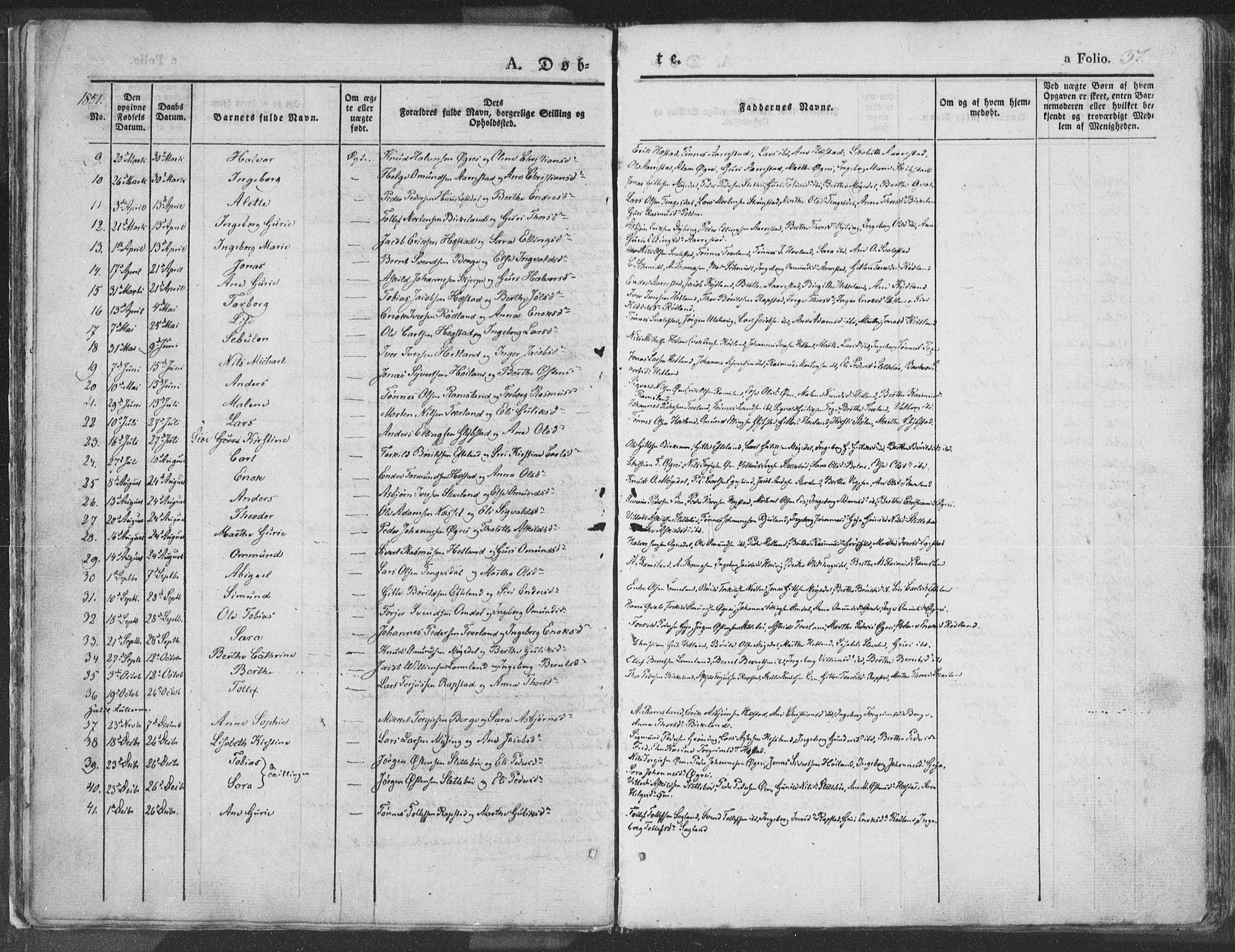 Helleland sokneprestkontor, SAST/A-101810: Ministerialbok nr. A 6.1, 1834-1863, s. 37