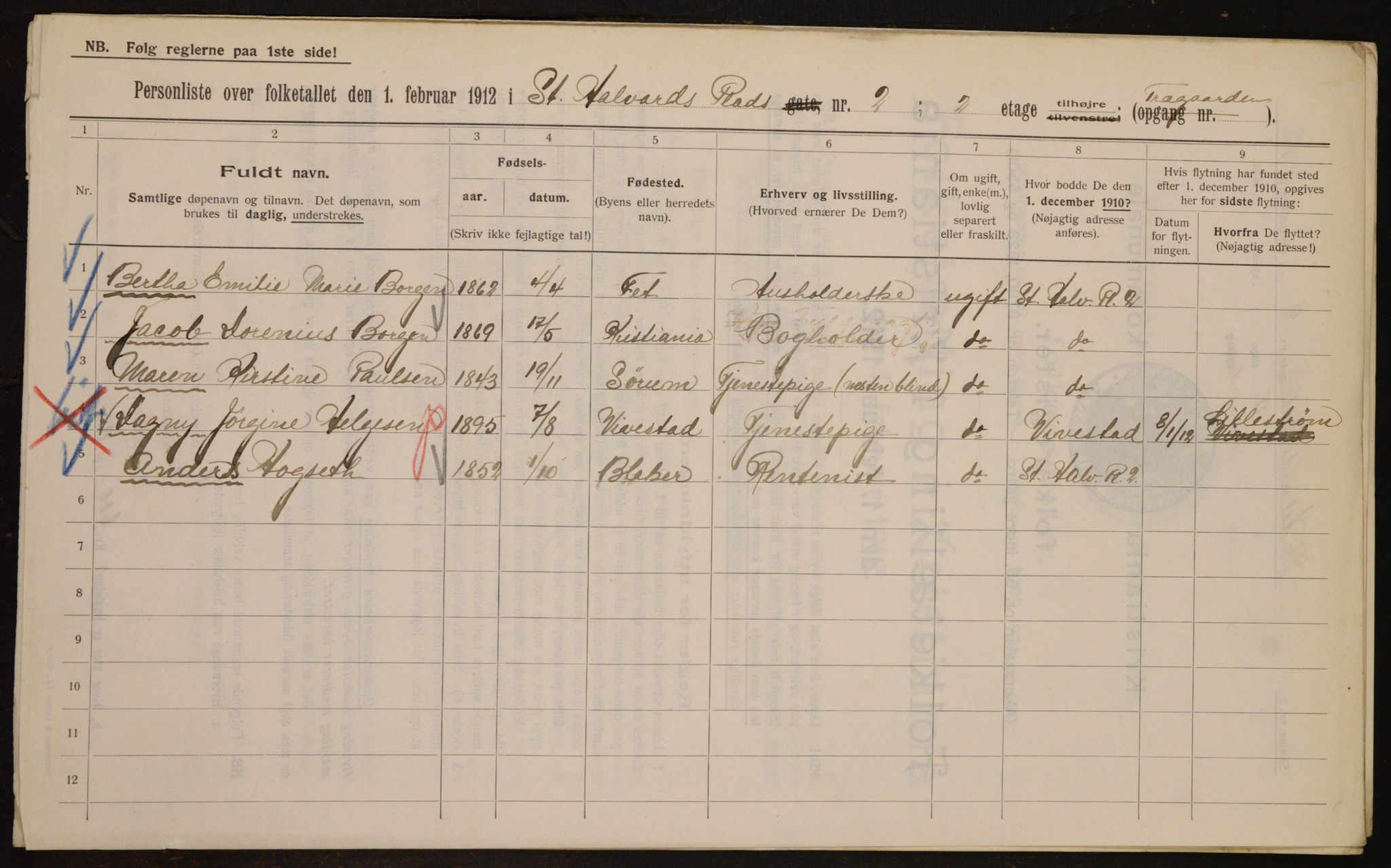 OBA, Kommunal folketelling 1.2.1912 for Kristiania, 1912, s. 88157