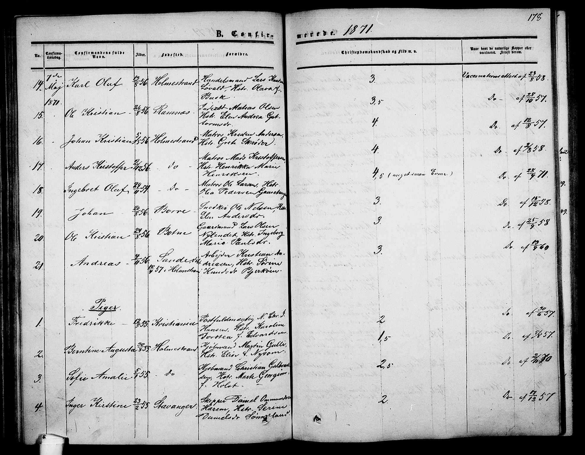 Holmestrand kirkebøker, AV/SAKO-A-346/G/Ga/L0003: Klokkerbok nr. 3, 1849-1874, s. 178