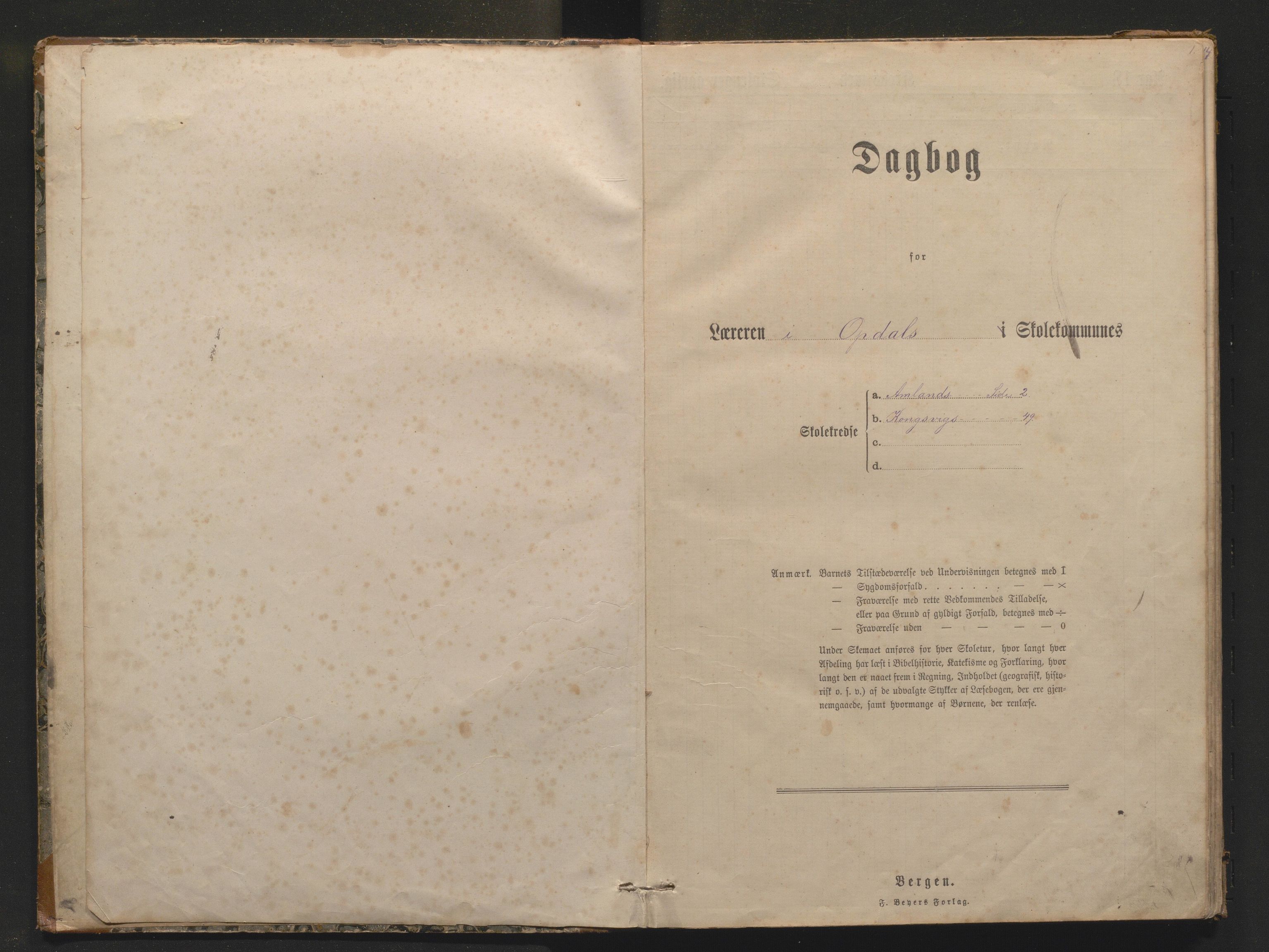 Tysnes kommune. Barneskulane, IKAH/1223-231/G/Ga/Gac/L0002: Dagbok for Amland og Kongsvik krinsar, 1890-1905