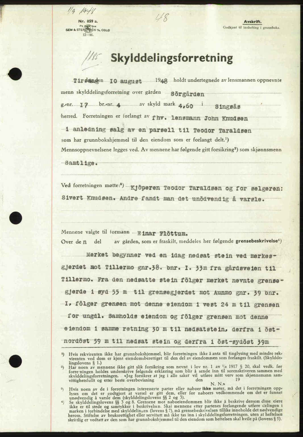 Gauldal sorenskriveri, SAT/A-0014/1/2/2C: Pantebok nr. A6, 1948-1948, Dagboknr: 1185/1948