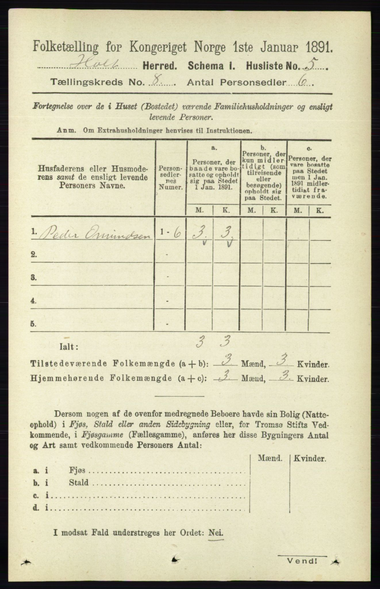 RA, Folketelling 1891 for 0914 Holt herred, 1891, s. 3473