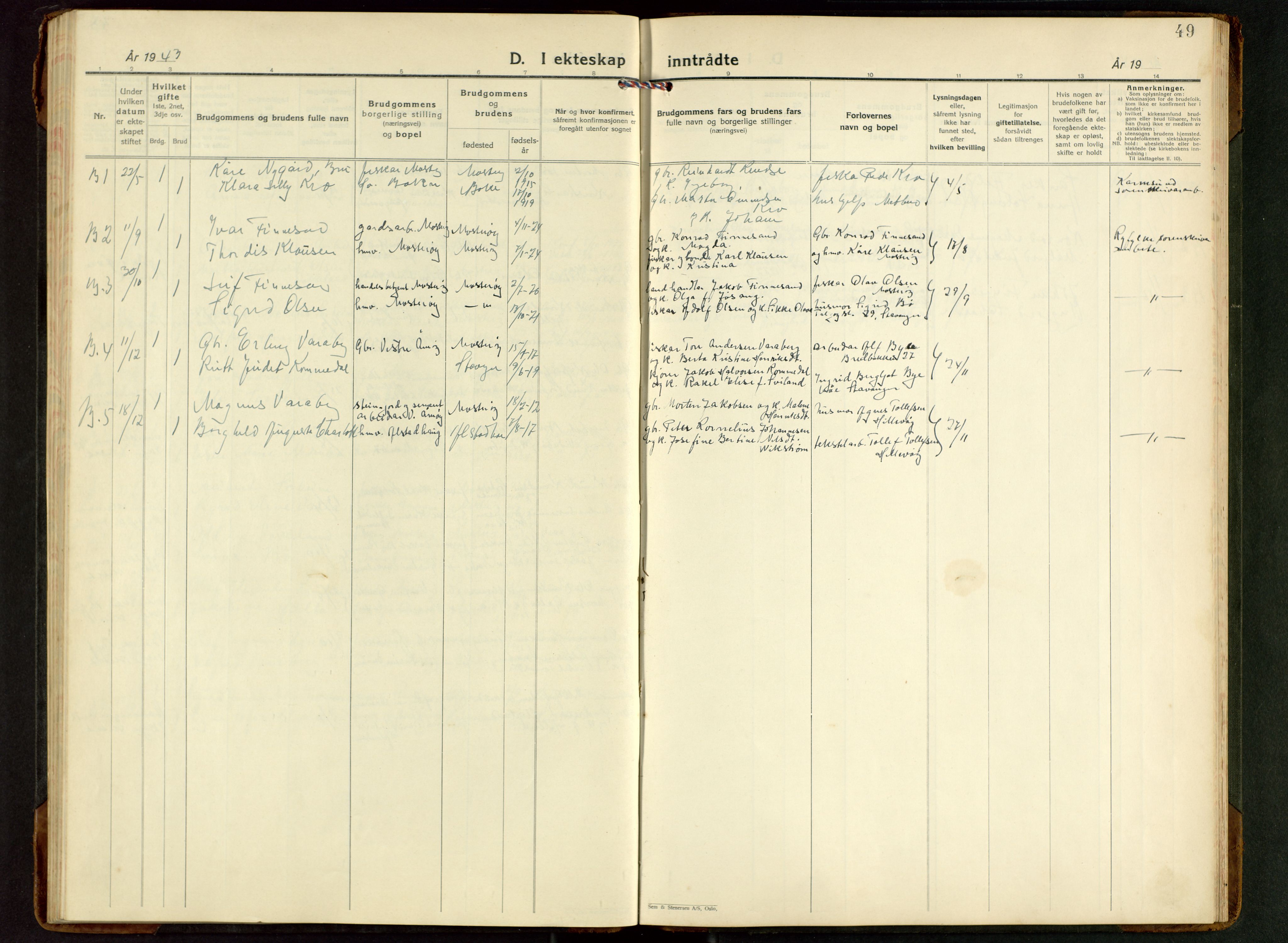 Rennesøy sokneprestkontor, SAST/A -101827/H/Ha/Hab/L0017: Klokkerbok nr. B 16, 1929-1949, s. 49