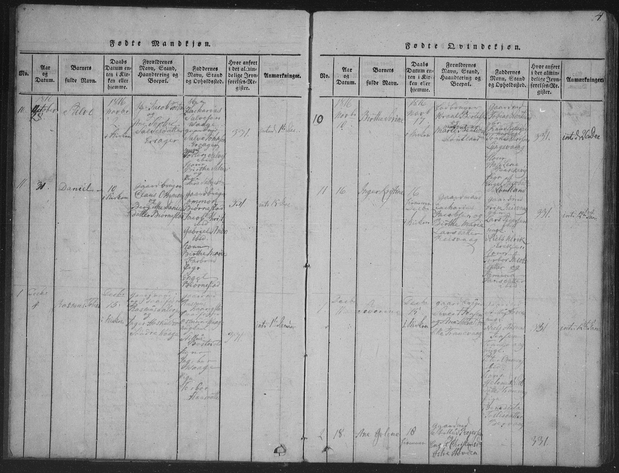 Herad sokneprestkontor, AV/SAK-1111-0018/F/Fa/Fab/L0002: Ministerialbok nr. A 2, 1816-1844, s. 4