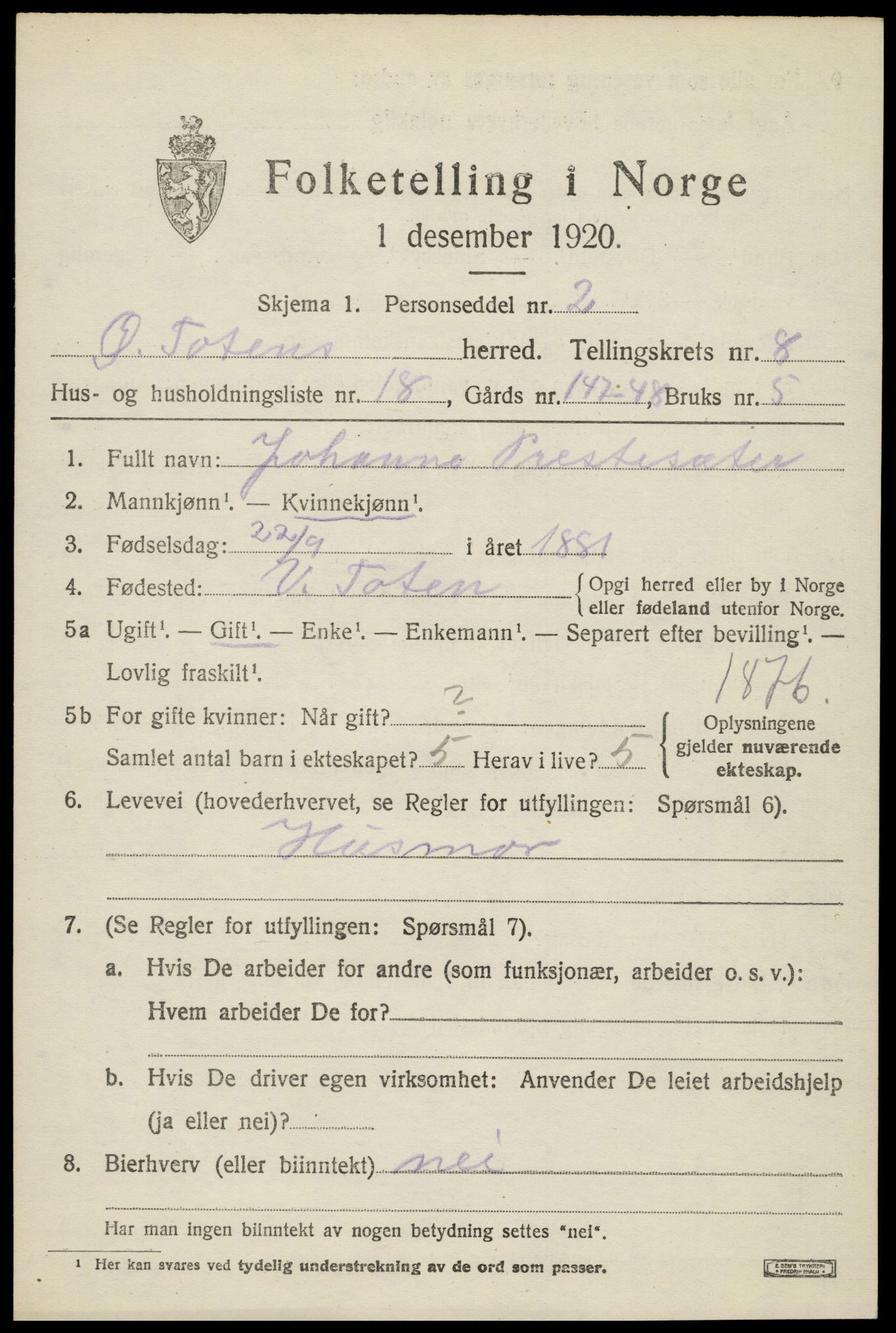 SAH, Folketelling 1920 for 0528 Østre Toten herred, 1920, s. 16118