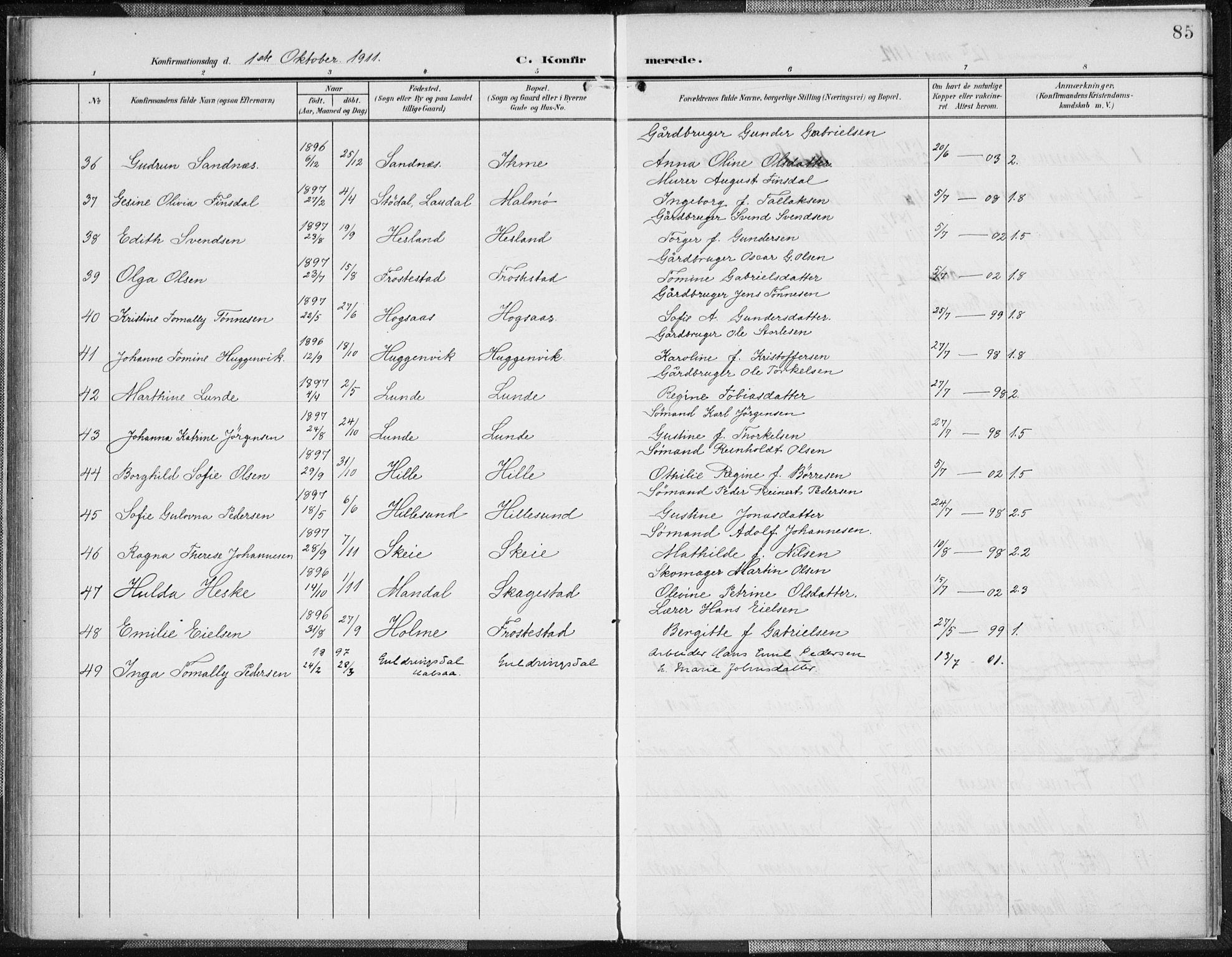 Mandal sokneprestkontor, AV/SAK-1111-0030/F/Fa/Faa/L0019: Ministerialbok nr. A 19, 1902-1912, s. 85