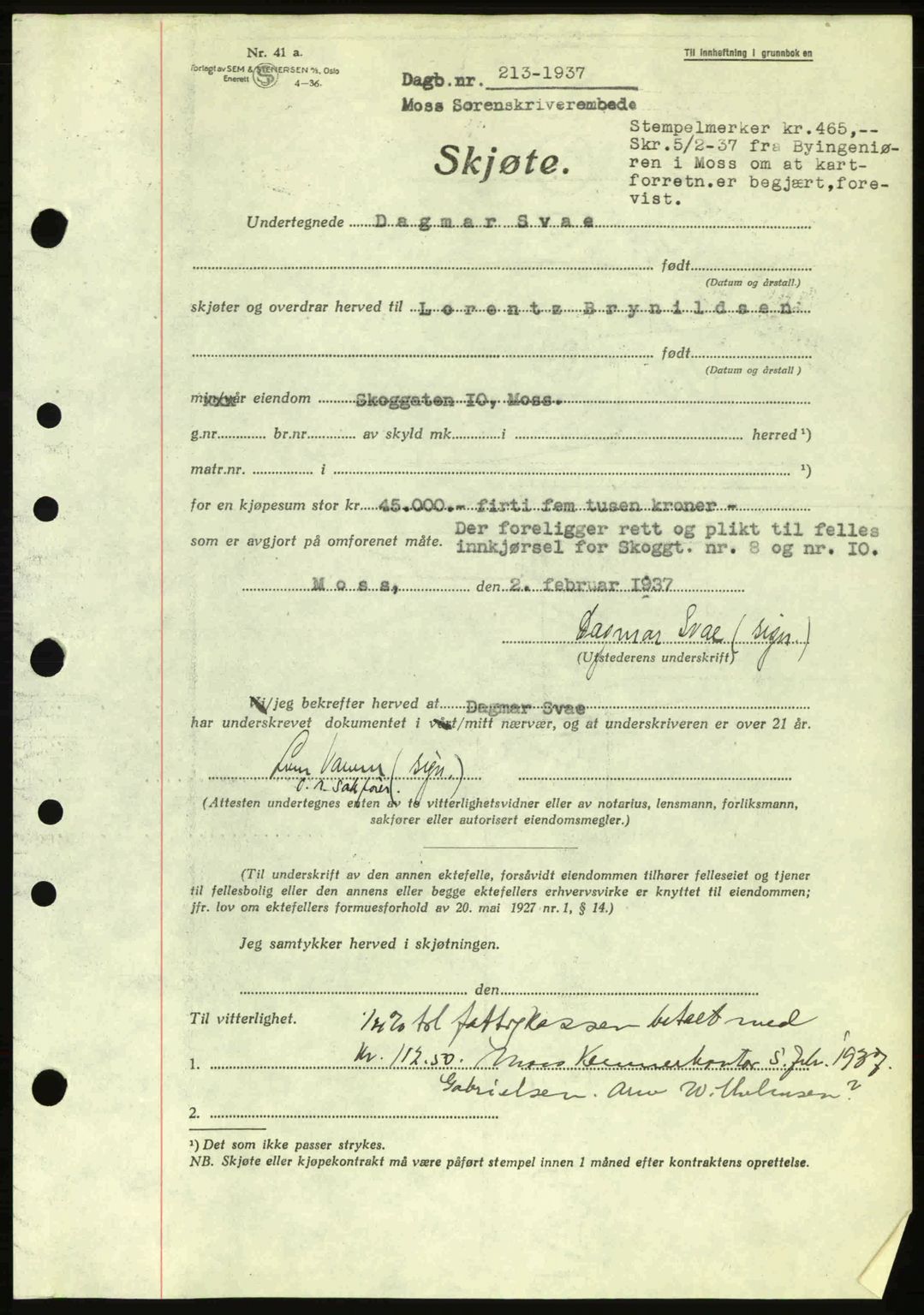 Moss sorenskriveri, SAO/A-10168: Pantebok nr. A2, 1936-1937, Dagboknr: 213/1936