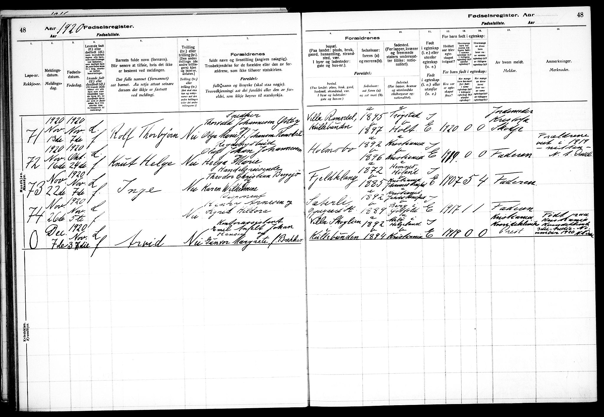 Nesodden prestekontor Kirkebøker, AV/SAO-A-10013/J/Jb/L0001: Fødselsregister nr. II 1, 1916-1933, s. 48