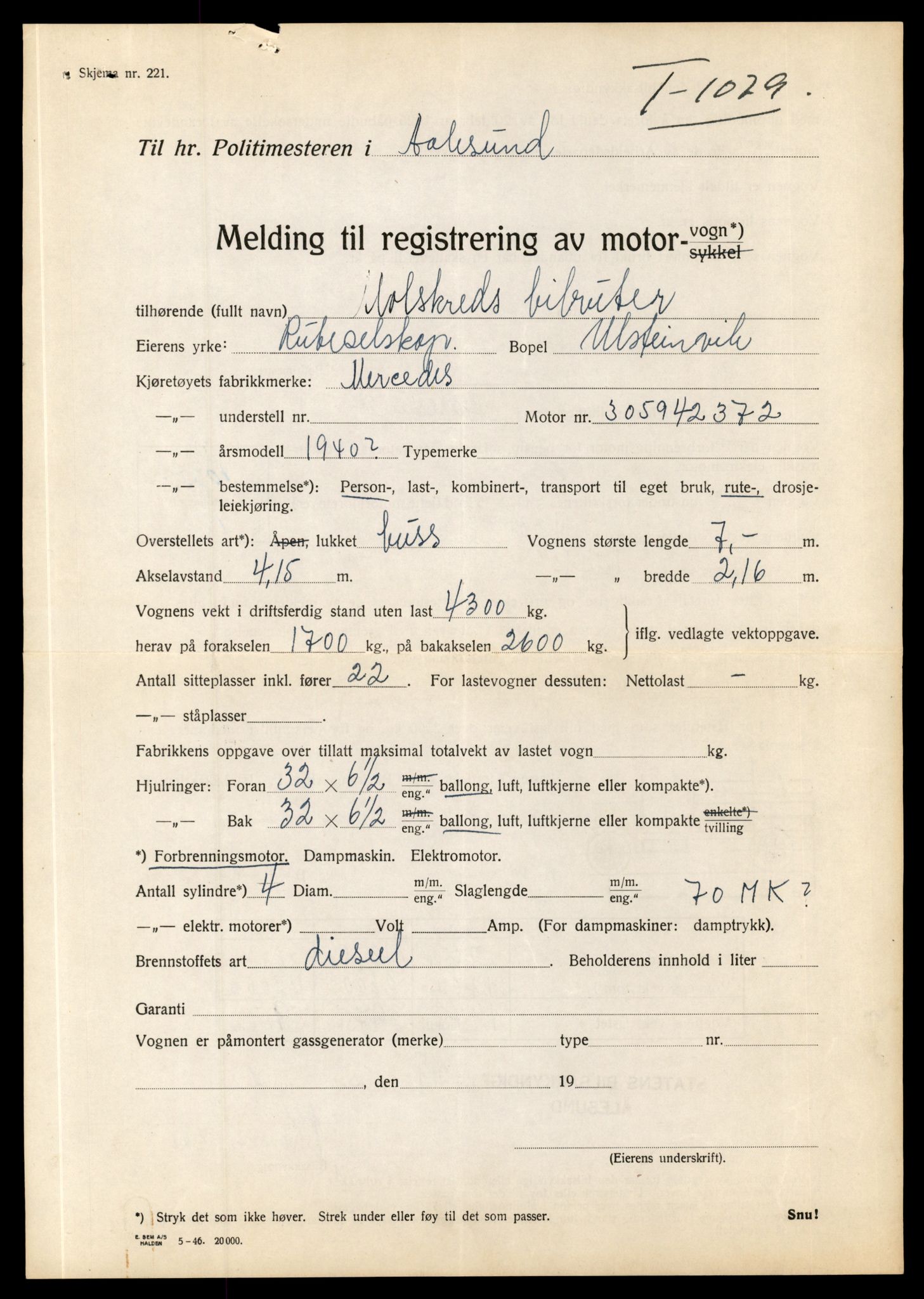 Møre og Romsdal vegkontor - Ålesund trafikkstasjon, AV/SAT-A-4099/F/Fe/L0010: Registreringskort for kjøretøy T 1050 - T 1169, 1927-1998, s. 830