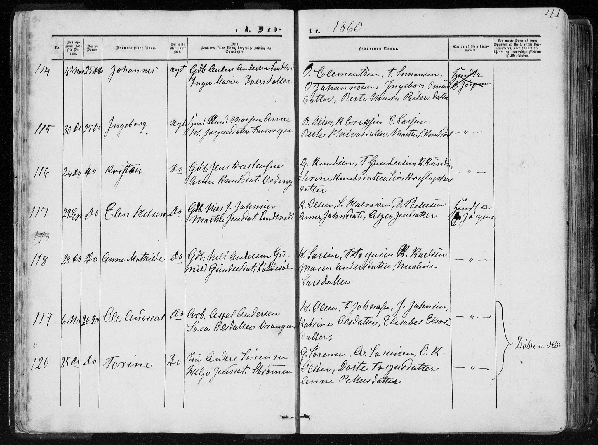 Øyestad sokneprestkontor, AV/SAK-1111-0049/F/Fa/L0015: Ministerialbok nr. A 15, 1857-1873, s. 41