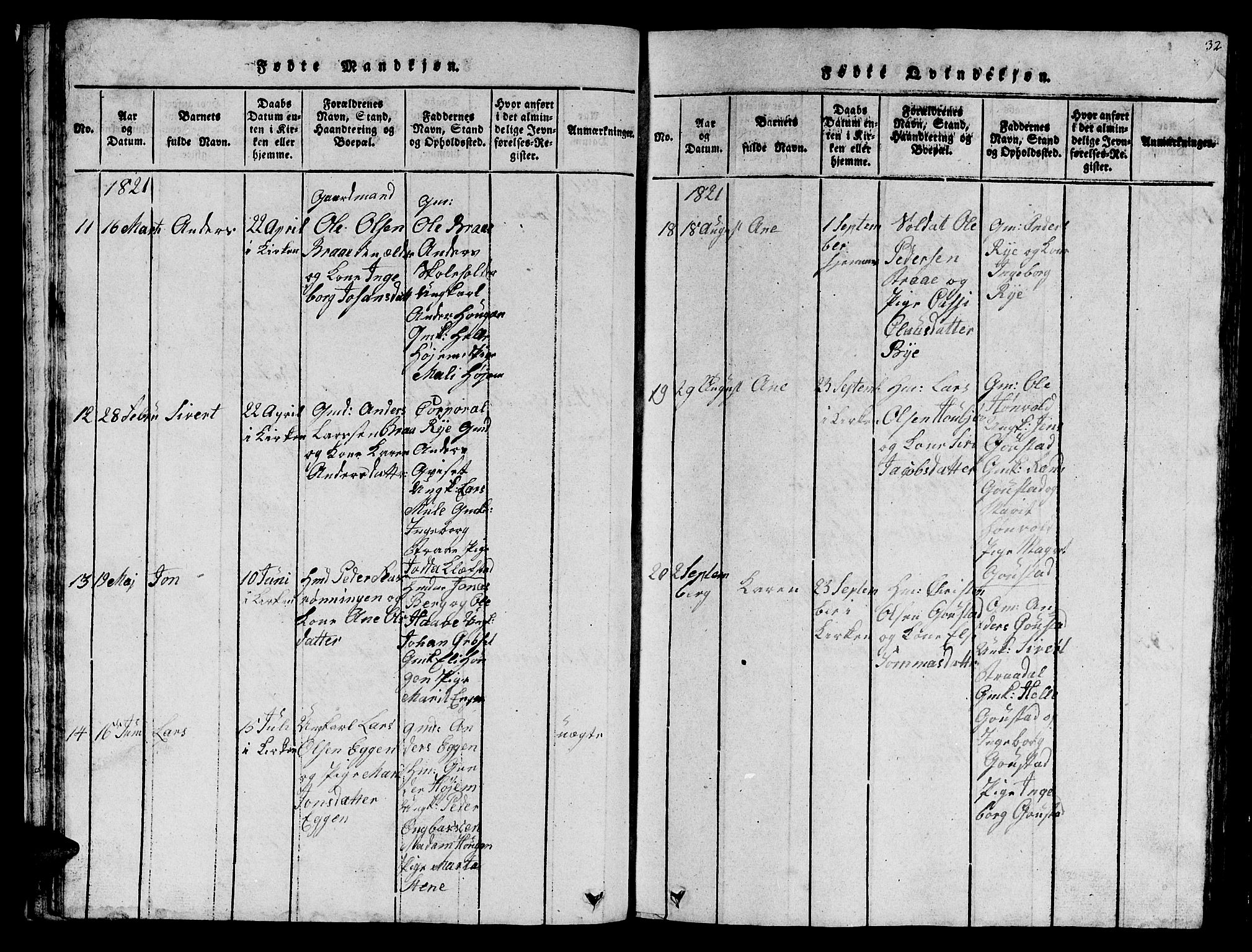 Ministerialprotokoller, klokkerbøker og fødselsregistre - Sør-Trøndelag, AV/SAT-A-1456/612/L0385: Klokkerbok nr. 612C01, 1816-1845, s. 32