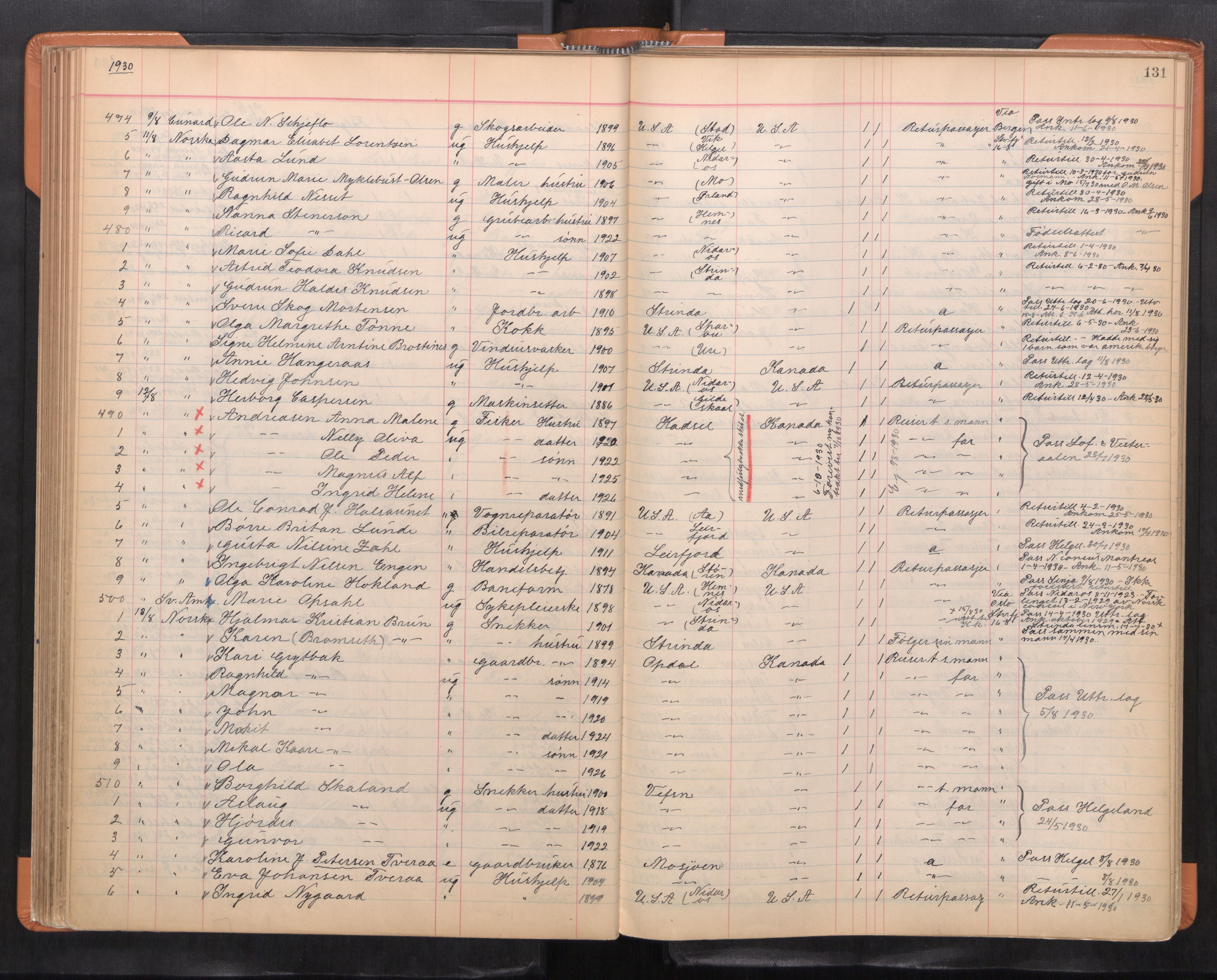 Trondheim politikammer, AV/SAT-A-1887/1/32/L0017: Emigrantprotokoll, 1926-1975, s. 131