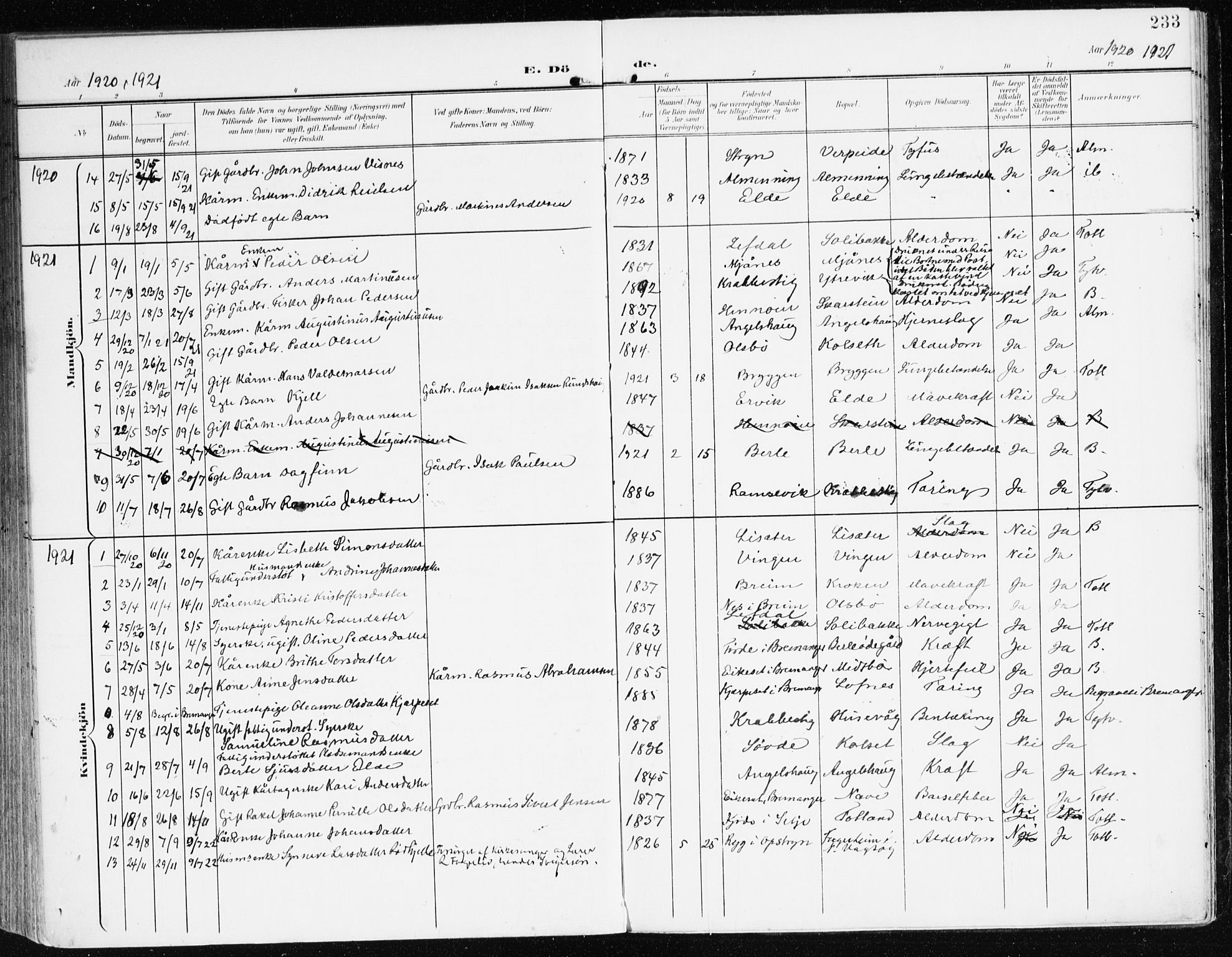 Davik sokneprestembete, SAB/A-79701/H/Haa/Haad/L0002: Ministerialbok nr. D 2, 1901-1930, s. 233