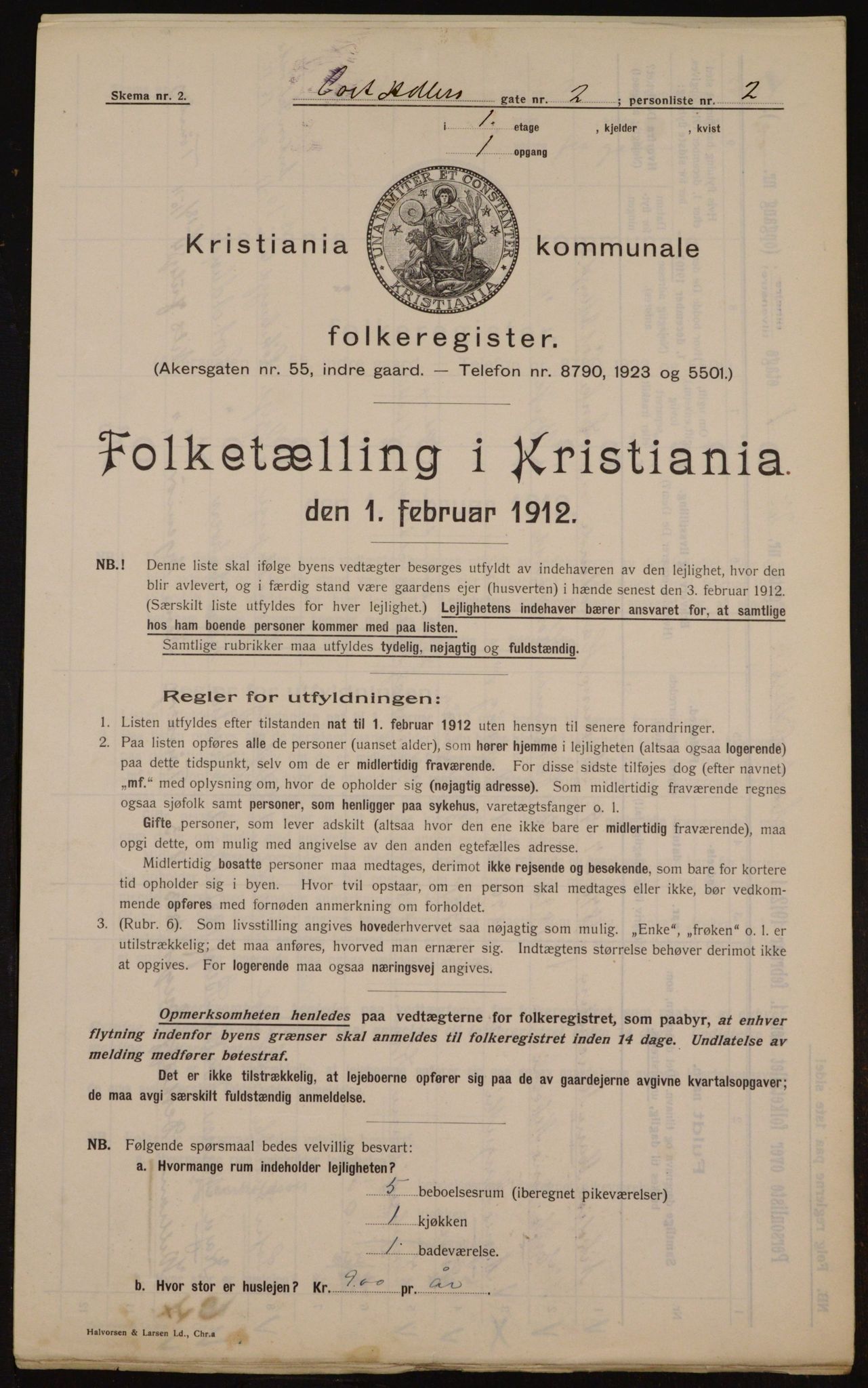 OBA, Kommunal folketelling 1.2.1912 for Kristiania, 1912, s. 13496