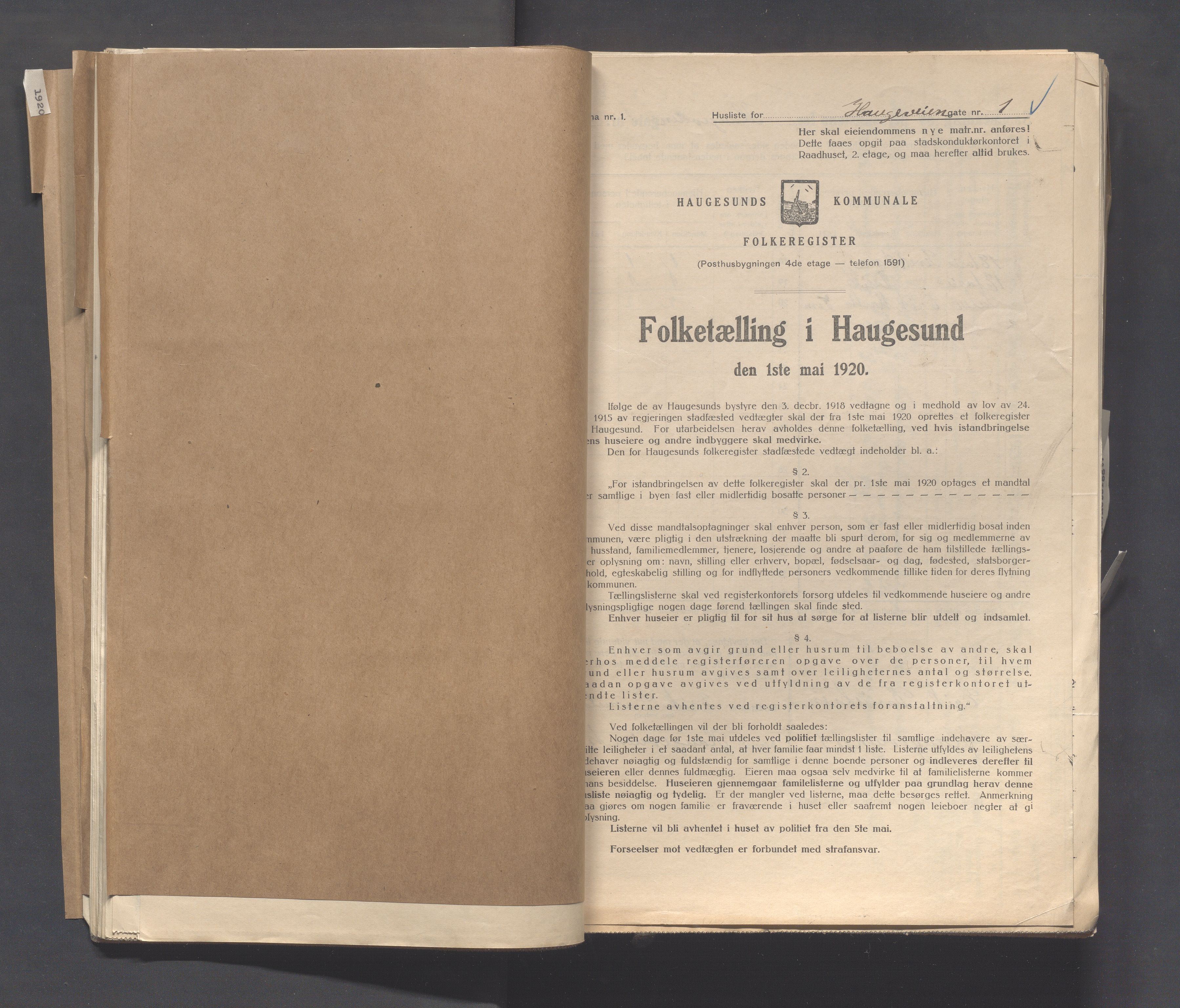 IKAR, Kommunal folketelling 1.5.1920 for Haugesund, 1920, s. 1161