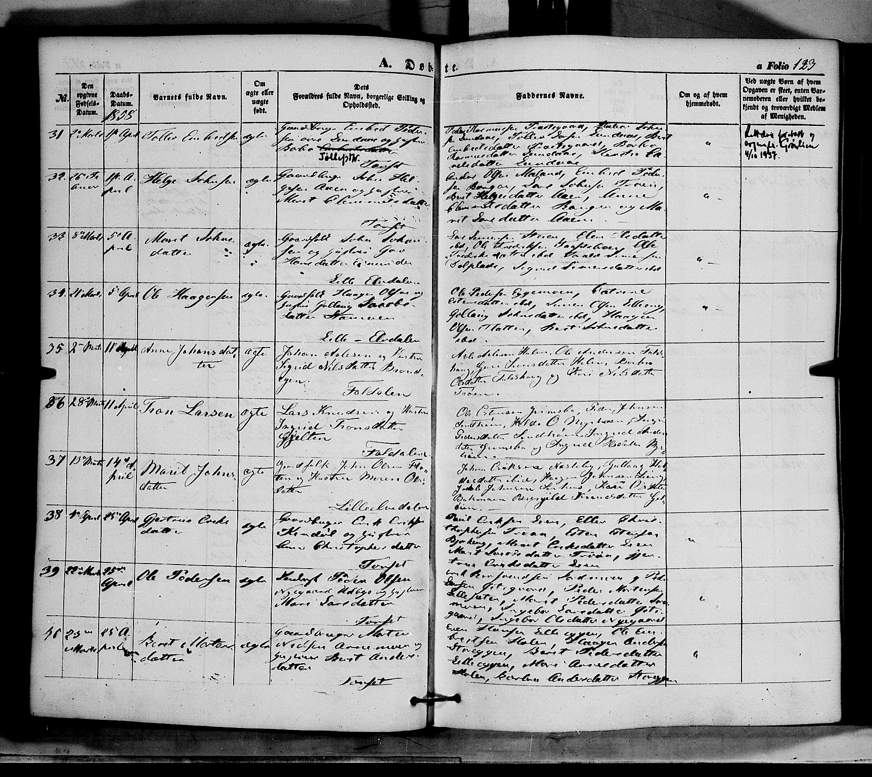 Tynset prestekontor, AV/SAH-PREST-058/H/Ha/Haa/L0020: Ministerialbok nr. 20, 1848-1862, s. 123