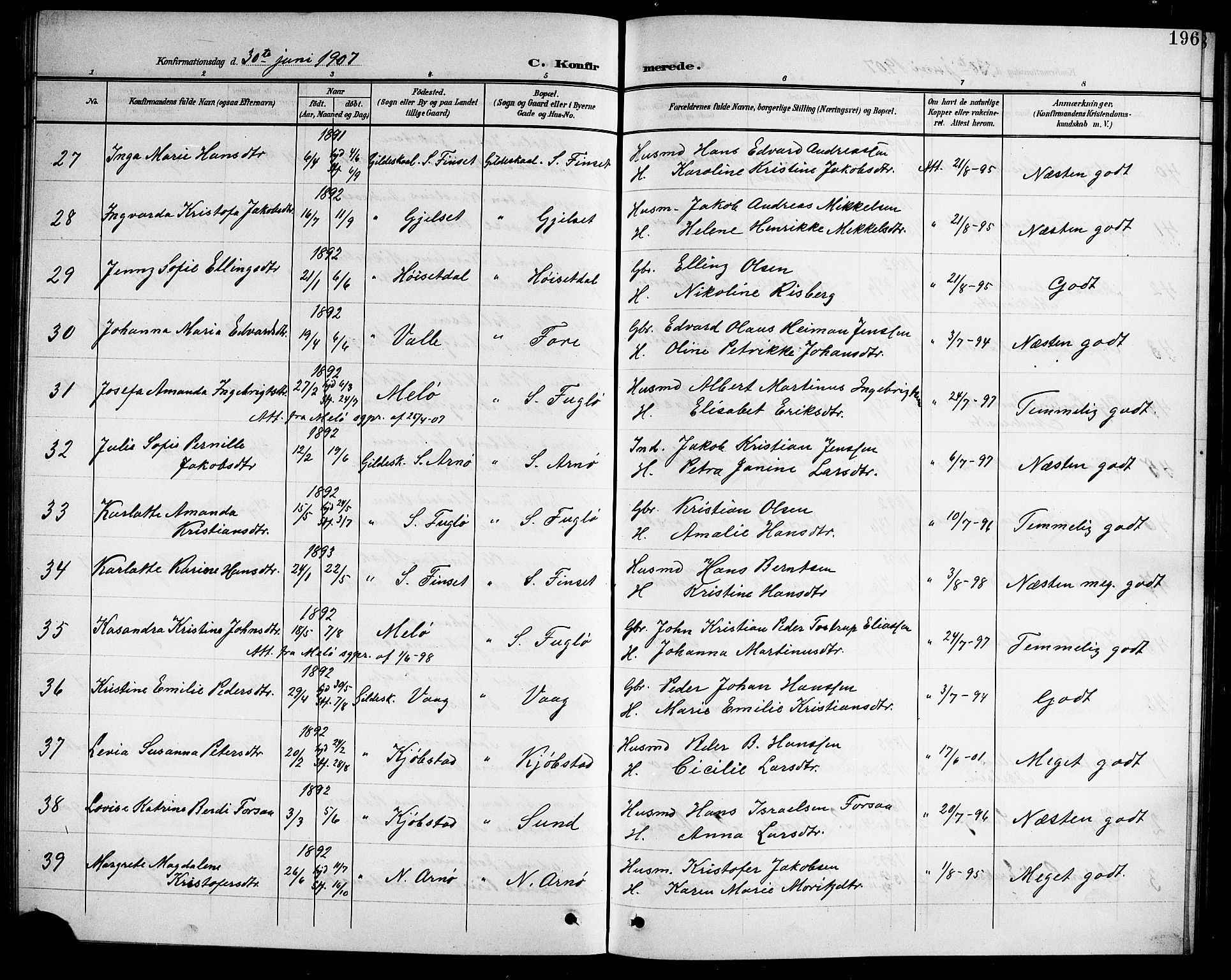 Ministerialprotokoller, klokkerbøker og fødselsregistre - Nordland, AV/SAT-A-1459/805/L0109: Klokkerbok nr. 805C05, 1900-1911, s. 196