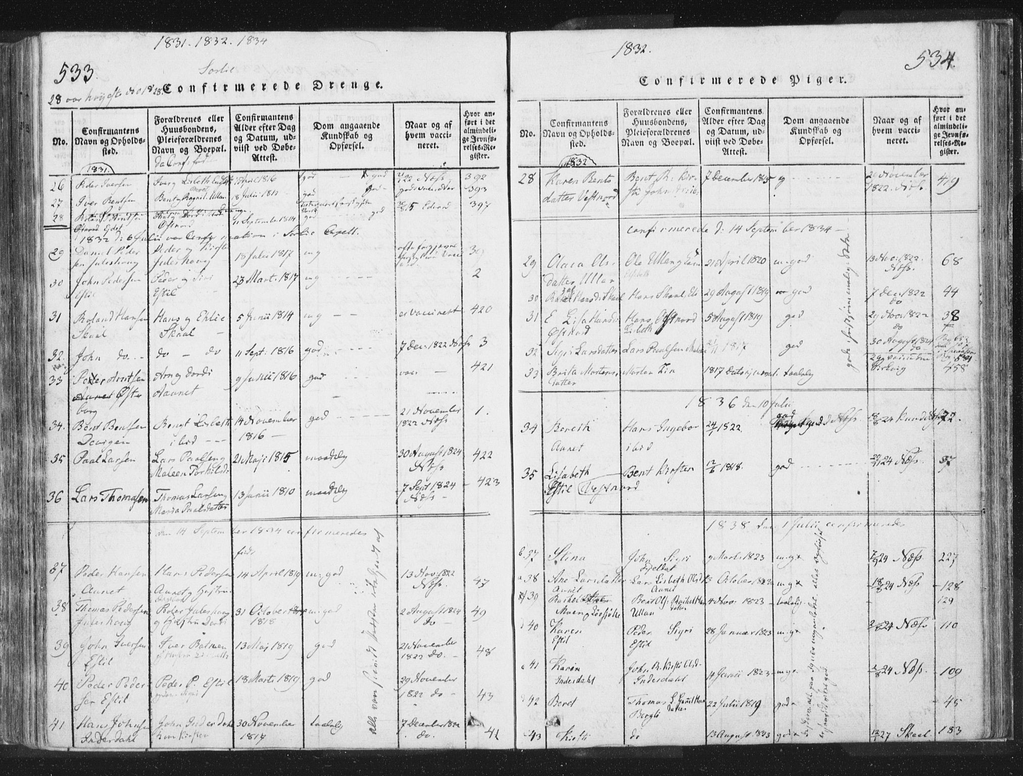Ministerialprotokoller, klokkerbøker og fødselsregistre - Nord-Trøndelag, AV/SAT-A-1458/755/L0491: Ministerialbok nr. 755A01 /2, 1817-1864, s. 533-534