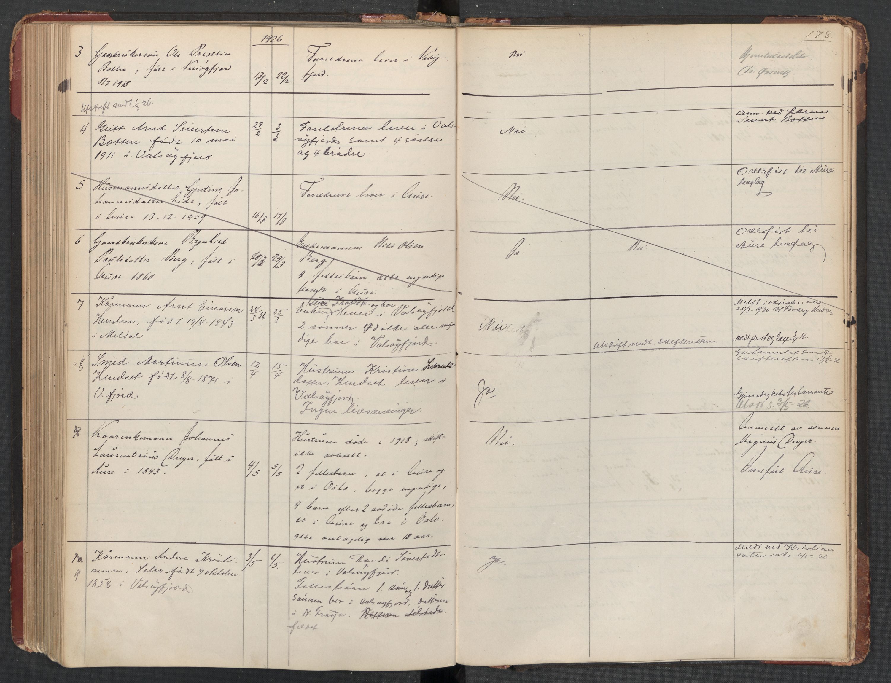 Aure lensmannskontor, SAT/A-1088/1/02/L0003: 2.01.03 Dødsfallsprotokoll, 1906-1926, s. 178