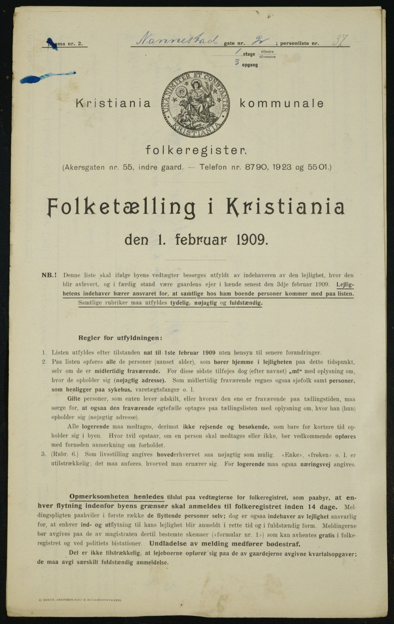 OBA, Kommunal folketelling 1.2.1909 for Kristiania kjøpstad, 1909, s. 62619