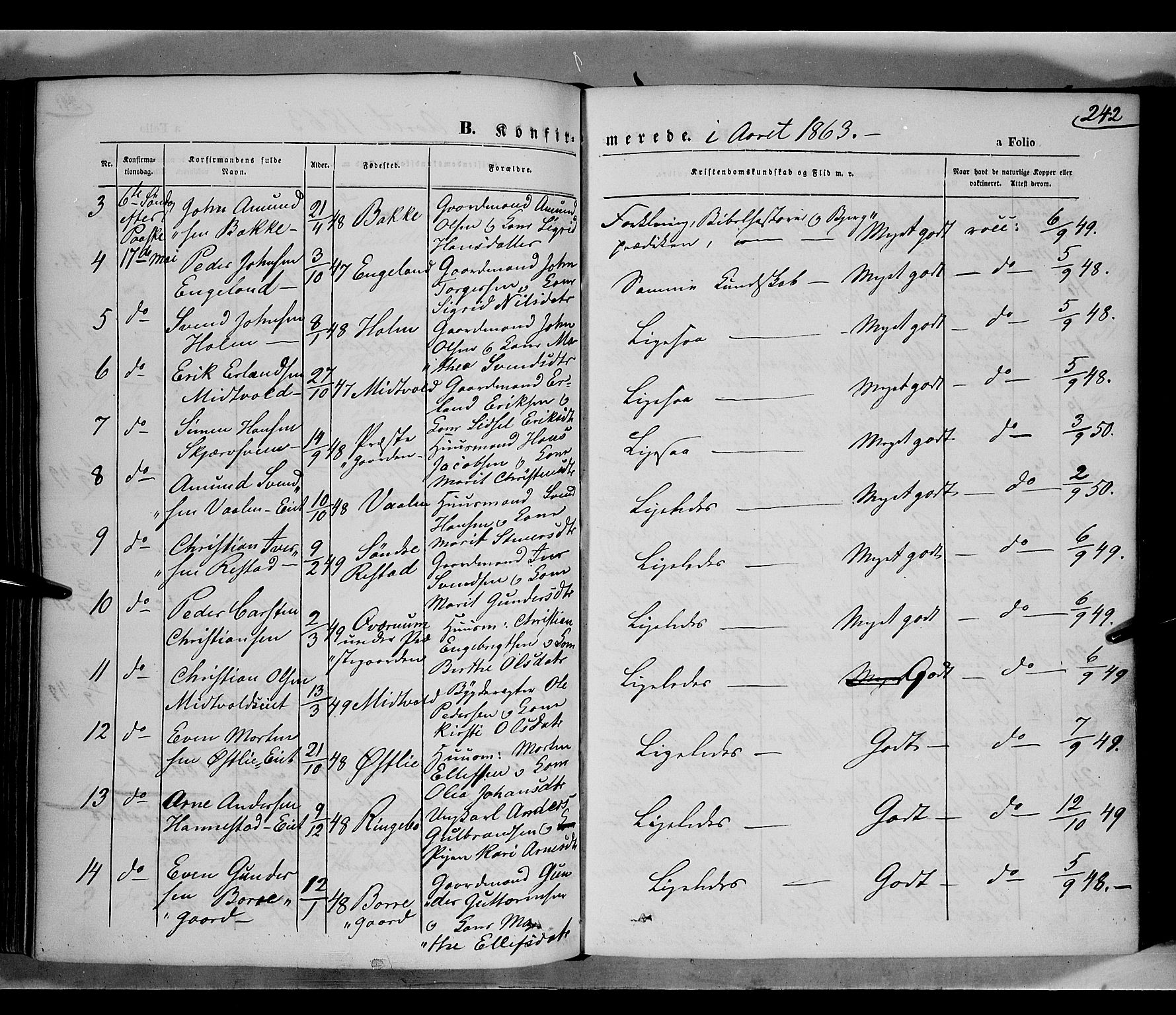 Gausdal prestekontor, AV/SAH-PREST-090/H/Ha/Haa/L0009: Ministerialbok nr. 9, 1862-1873, s. 242