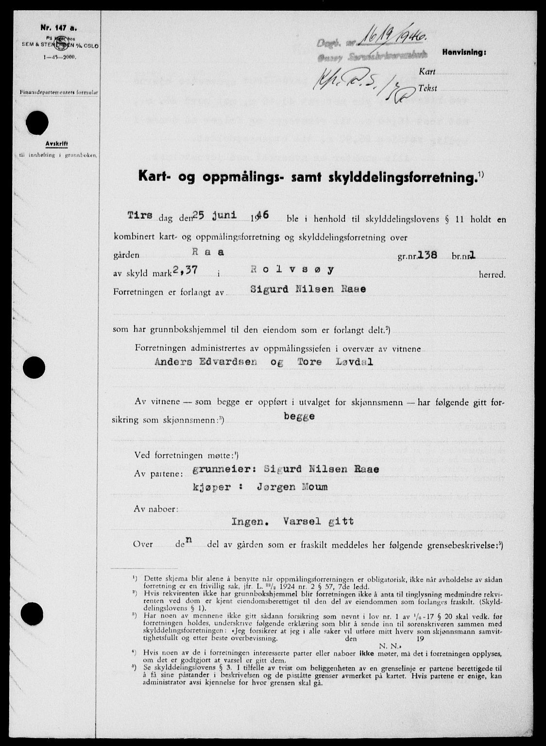 Onsøy sorenskriveri, SAO/A-10474/G/Ga/Gab/L0016: Pantebok nr. II A-16, 1946-1946, Dagboknr: 1619/1946