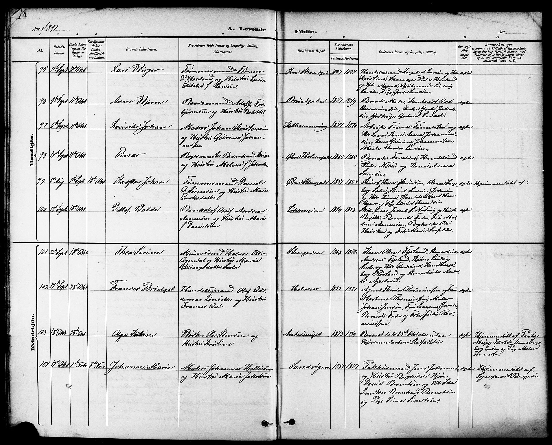 Domkirken sokneprestkontor, AV/SAST-A-101812/001/30/30BB/L0016: Klokkerbok nr. B 16, 1891-1902, s. 14