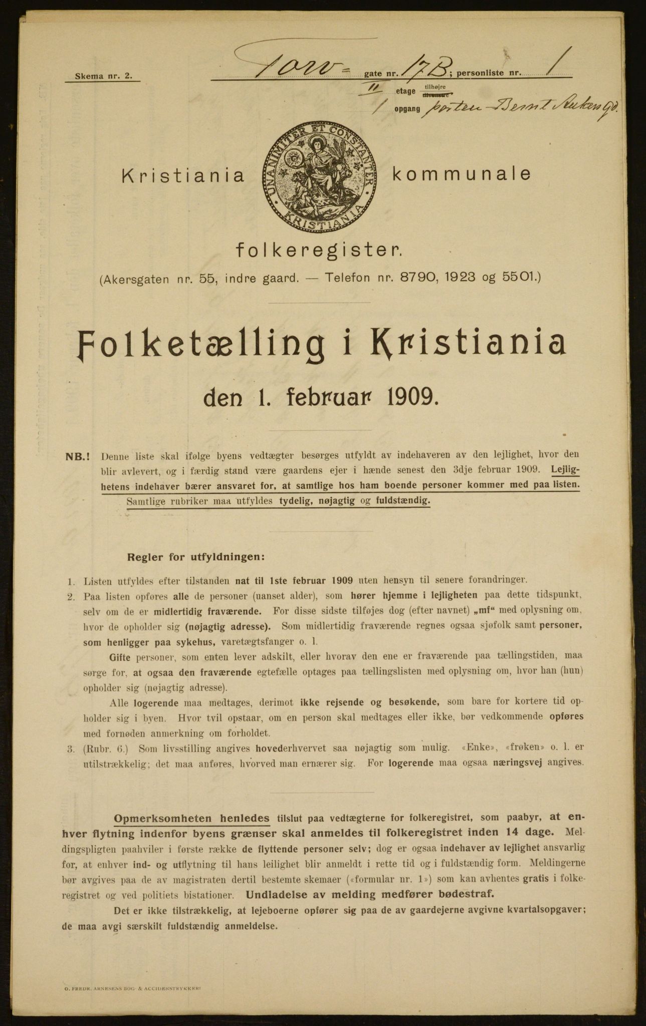 OBA, Kommunal folketelling 1.2.1909 for Kristiania kjøpstad, 1909, s. 103412