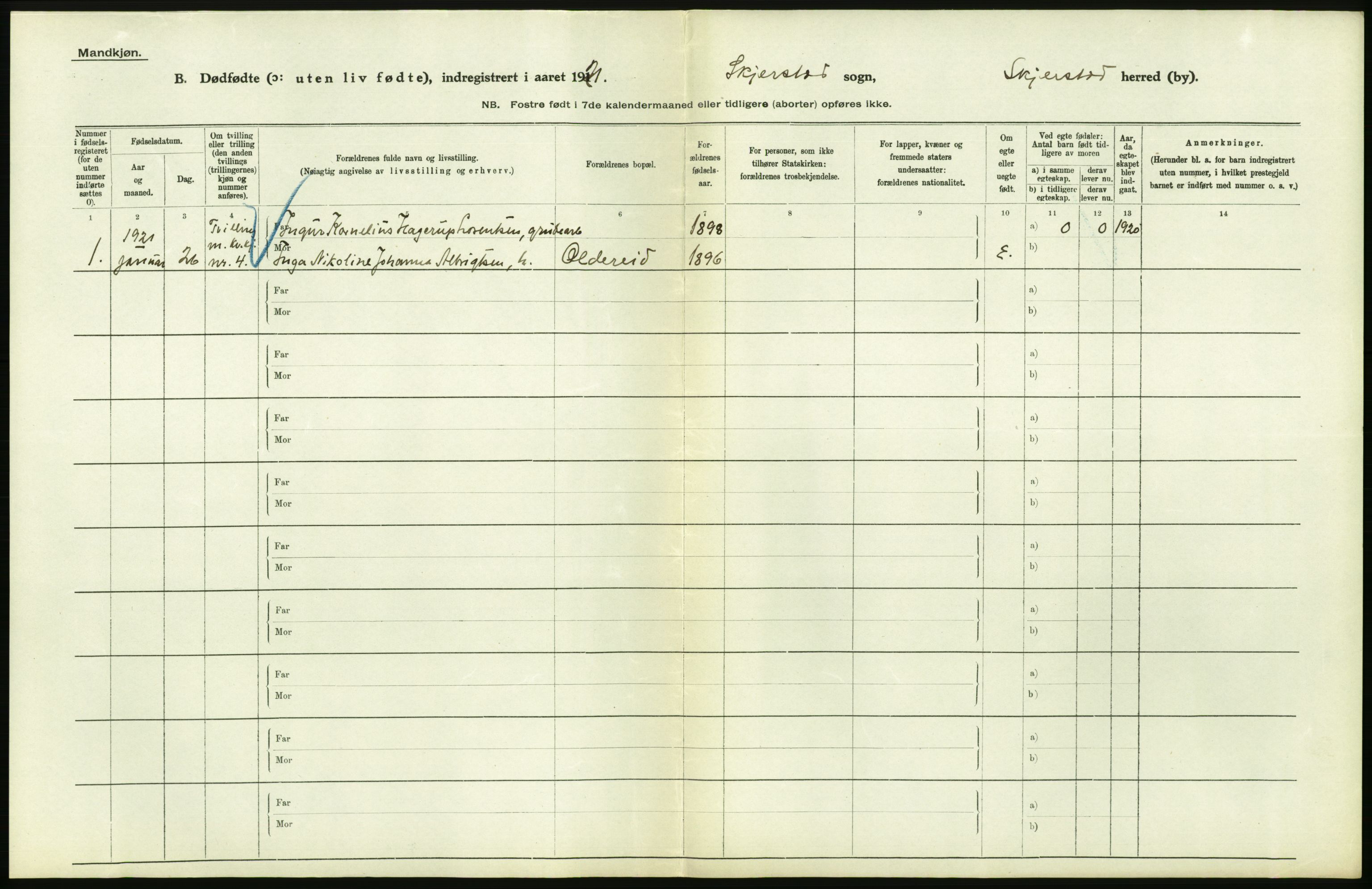 Statistisk sentralbyrå, Sosiodemografiske emner, Befolkning, AV/RA-S-2228/D/Df/Dfc/Dfca/L0050: Nordland fylke: Levendefødte menn og kvinner. Byer. Samt gifte, dødfødte. Bygder og byer., 1921, s. 454