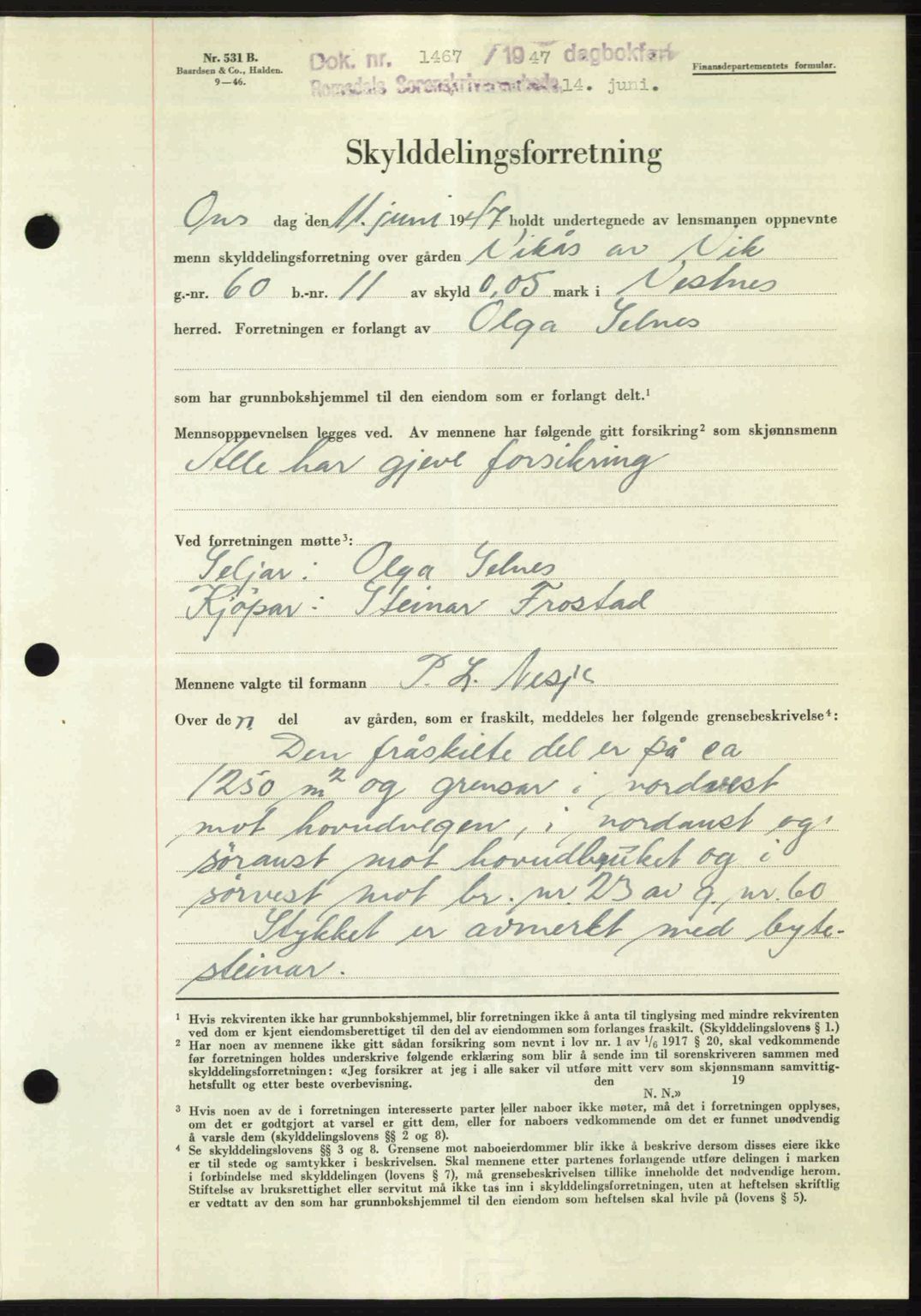 Romsdal sorenskriveri, AV/SAT-A-4149/1/2/2C: Pantebok nr. A23, 1947-1947, Dagboknr: 1467/1947