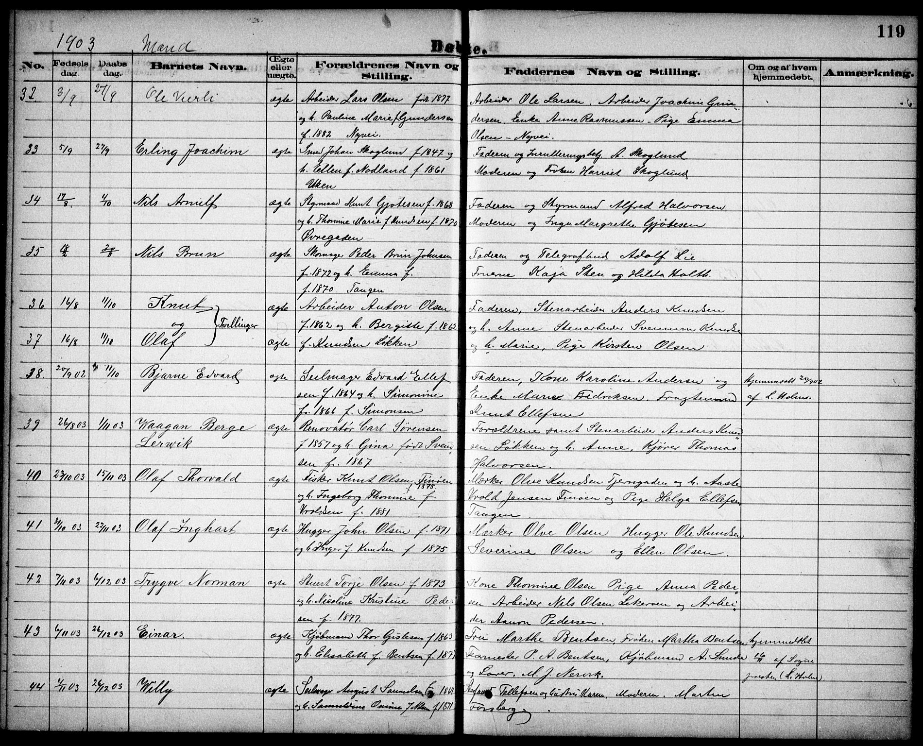 Risør sokneprestkontor, AV/SAK-1111-0035/F/Fb/L0007: Klokkerbok nr. B 7, 1885-1908, s. 119