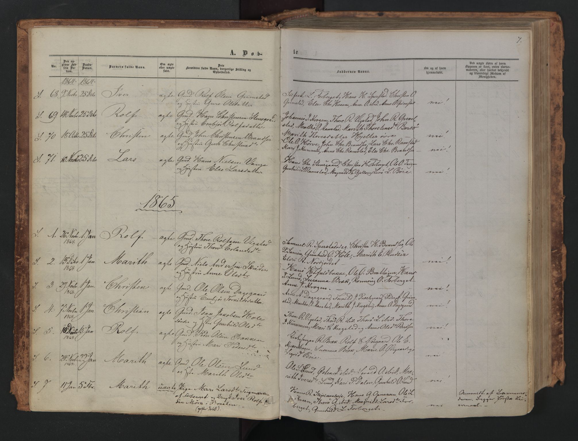 Skjåk prestekontor, AV/SAH-PREST-072/H/Ha/Haa/L0001: Ministerialbok nr. 1, 1863-1879, s. 7