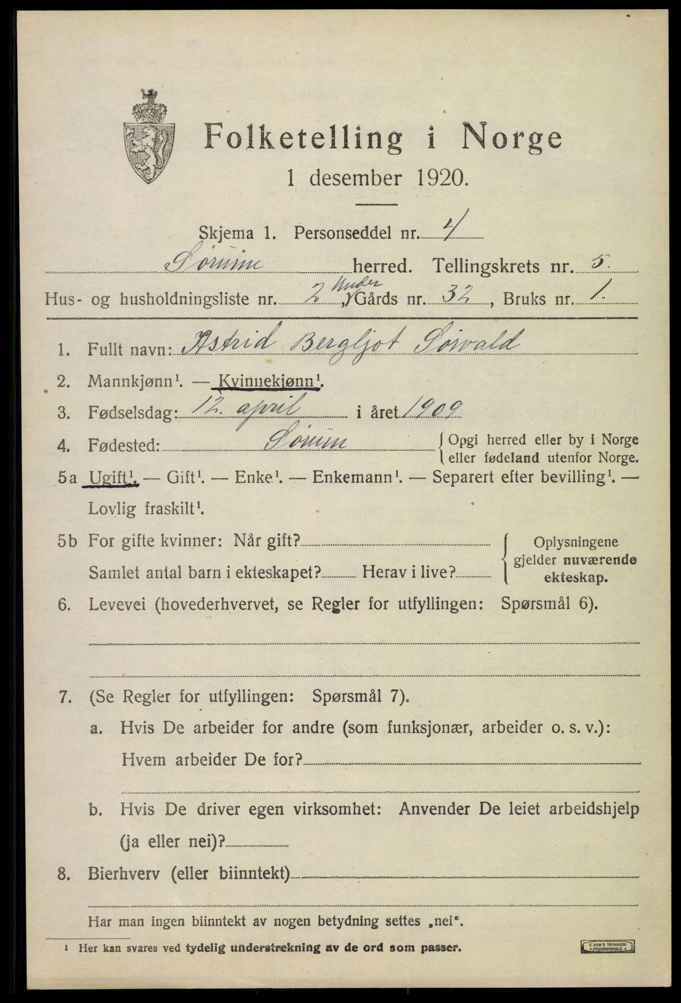SAO, Folketelling 1920 for 0226 Sørum herred, 1920, s. 4607