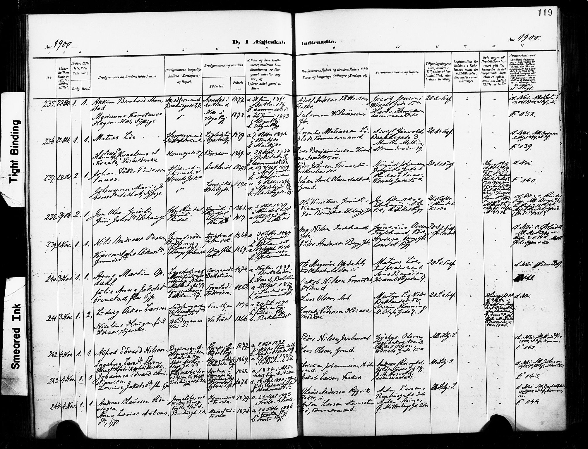 Ministerialprotokoller, klokkerbøker og fødselsregistre - Sør-Trøndelag, SAT/A-1456/604/L0198: Ministerialbok nr. 604A19, 1893-1900, s. 119