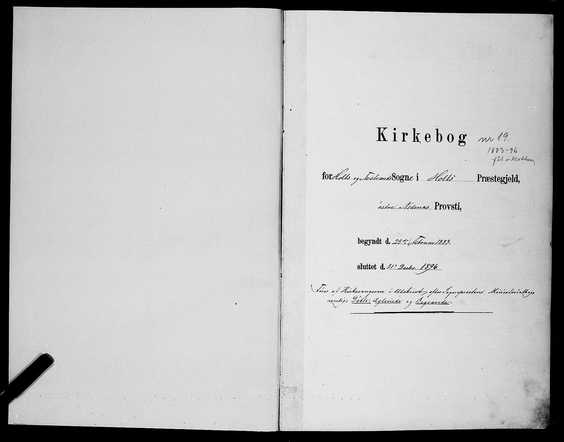 Holt sokneprestkontor, SAK/1111-0021/F/Fb/L0010: Klokkerbok nr. B 10, 1883-1896