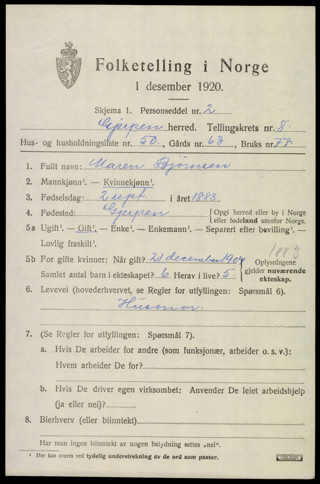 SAKO, Folketelling 1920 for 0812 Gjerpen herred, 1920, s. 10122