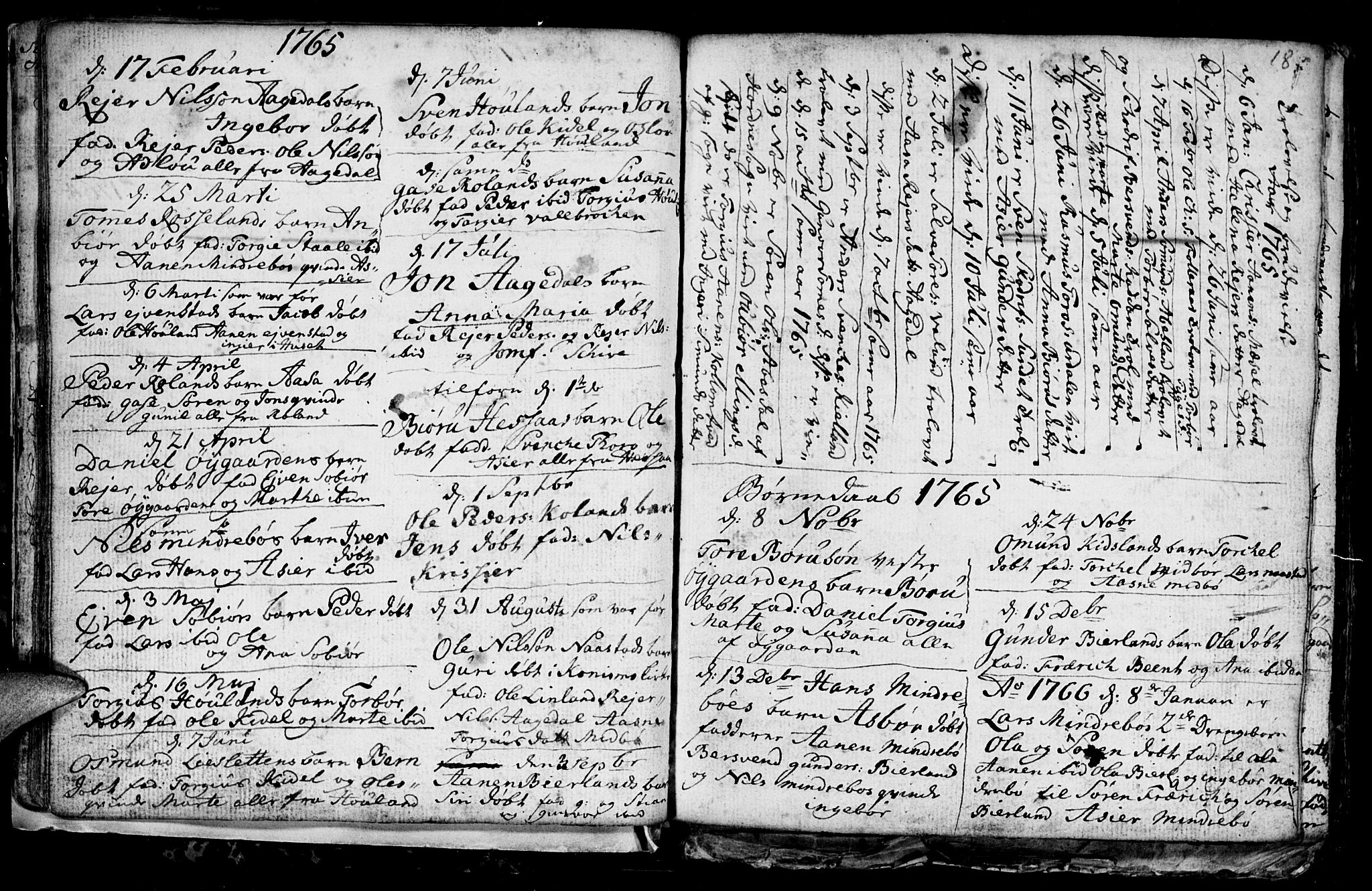 Bjelland sokneprestkontor, AV/SAK-1111-0005/F/Fb/Fba/L0002: Klokkerbok nr. B 2, 1753-1792, s. 18