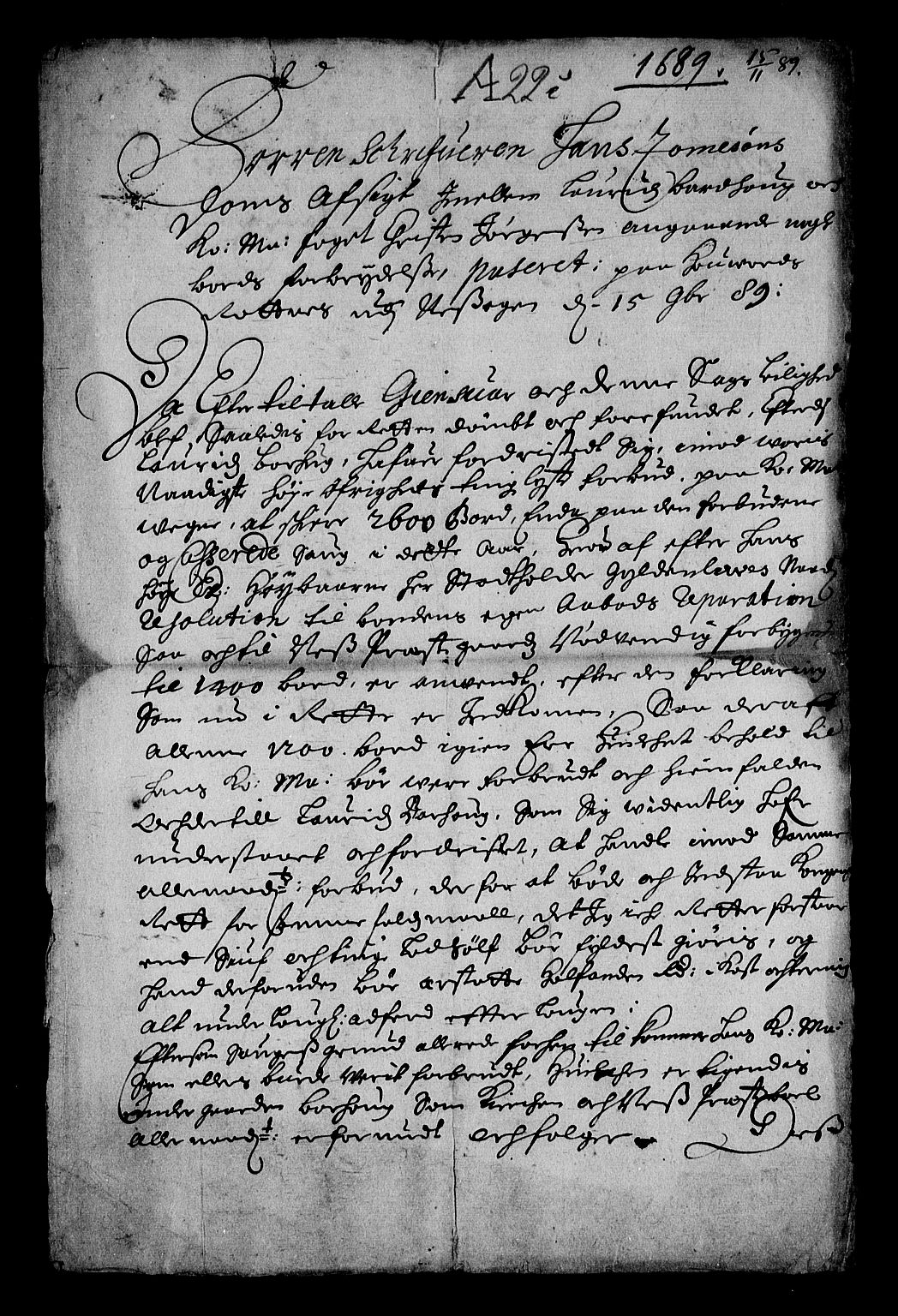 Stattholderembetet 1572-1771, RA/EA-2870/Af/L0003: Avskrifter av vedlegg til originale supplikker, nummerert i samsvar med supplikkbøkene, 1689-1691, s. 82