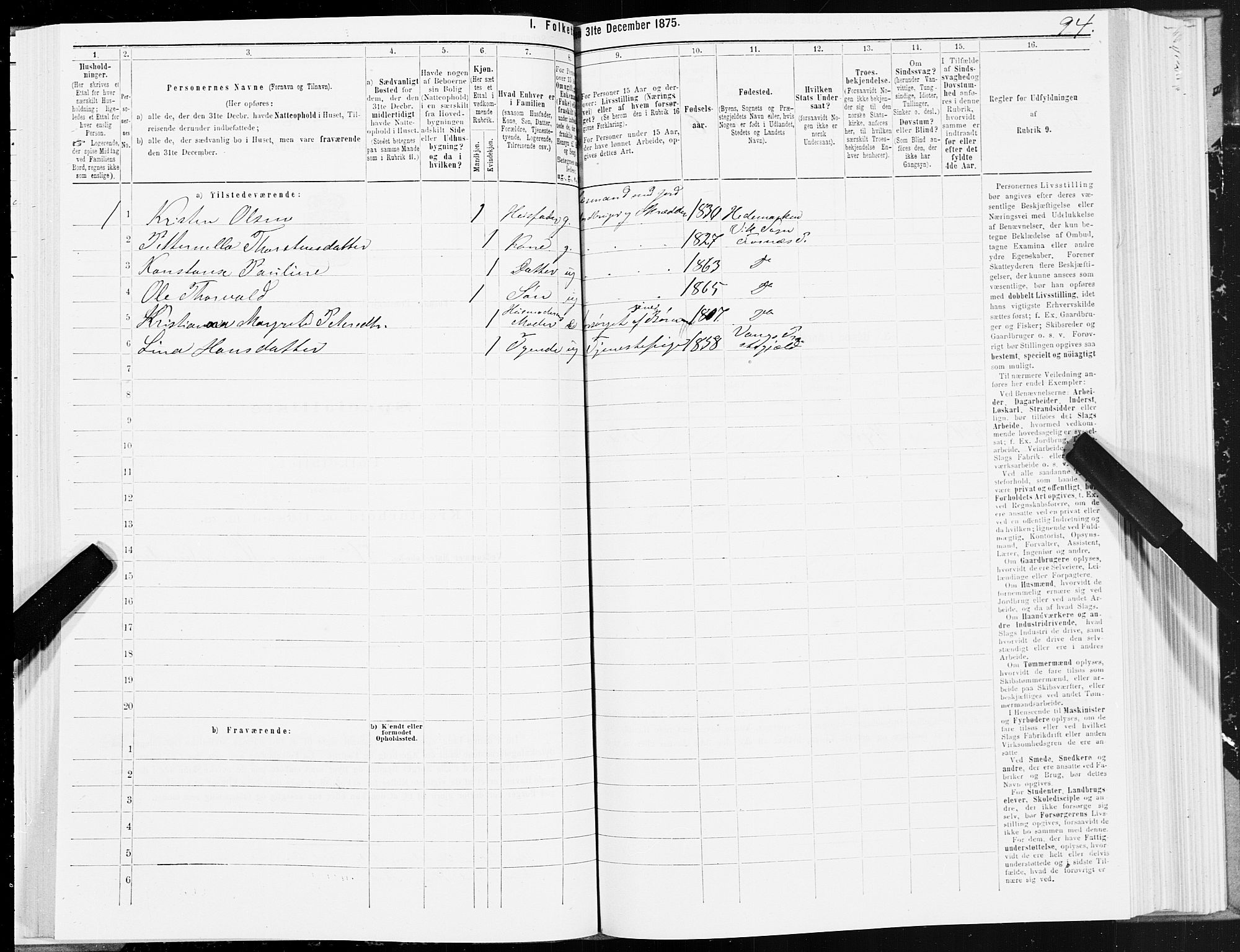 SAT, Folketelling 1875 for 1748P Fosnes prestegjeld, 1875, s. 3094