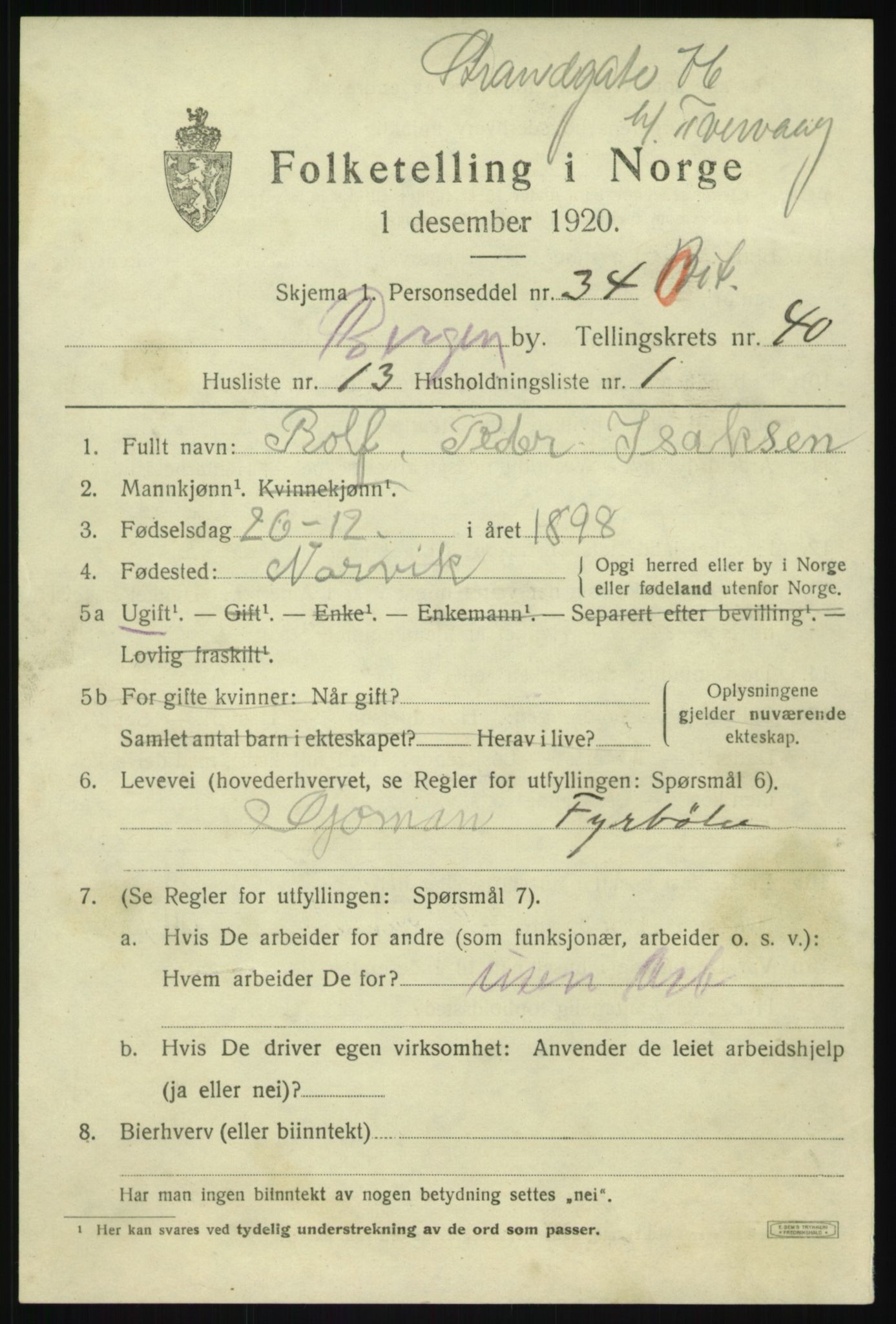 SAB, Folketelling 1920 for 1301 Bergen kjøpstad, 1920, s. 108014