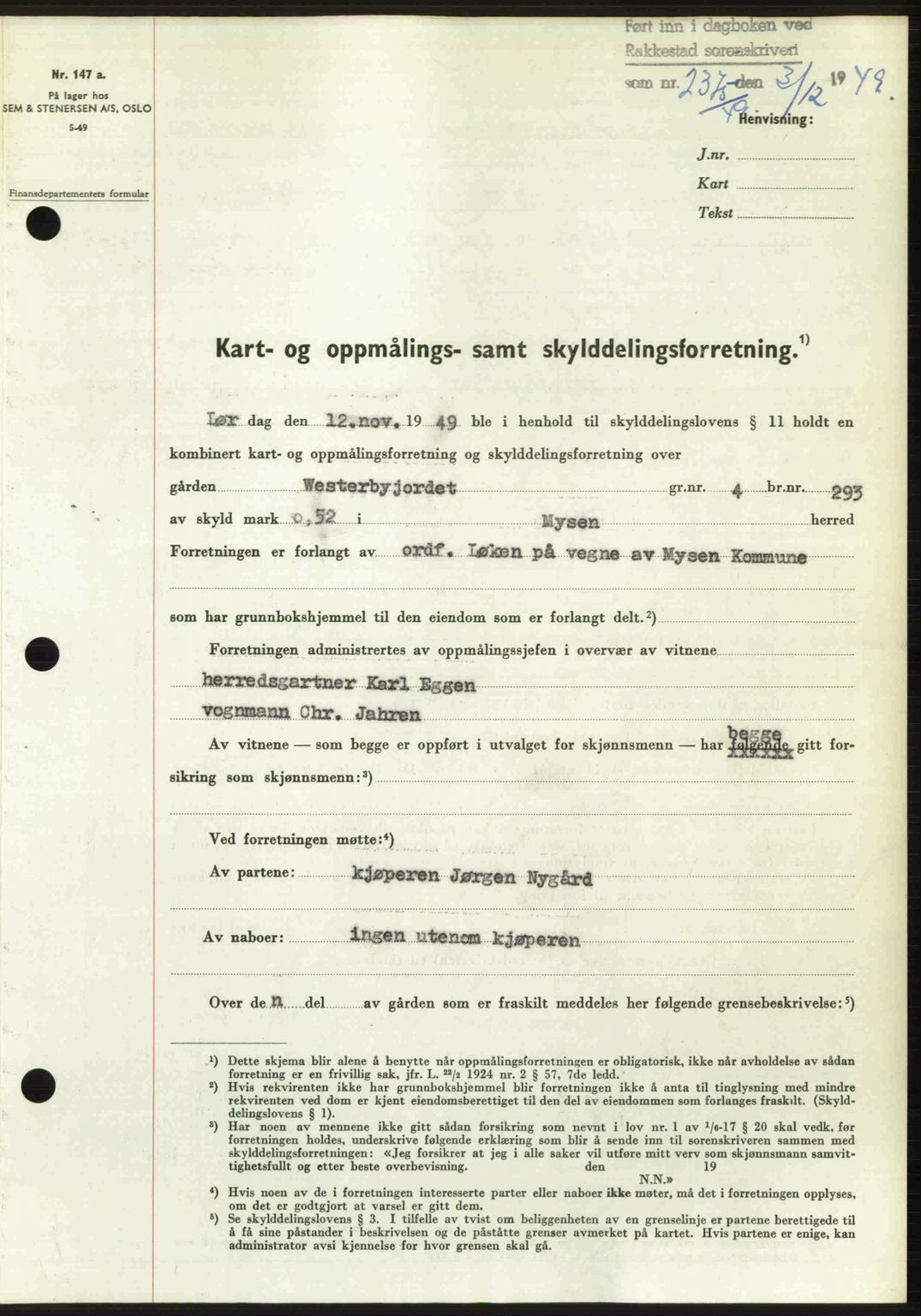Rakkestad sorenskriveri, SAO/A-10686/G/Gb/Gba/Gbab/L0019: Pantebok nr. A19, 1949-1950, Dagboknr: 2375/1949