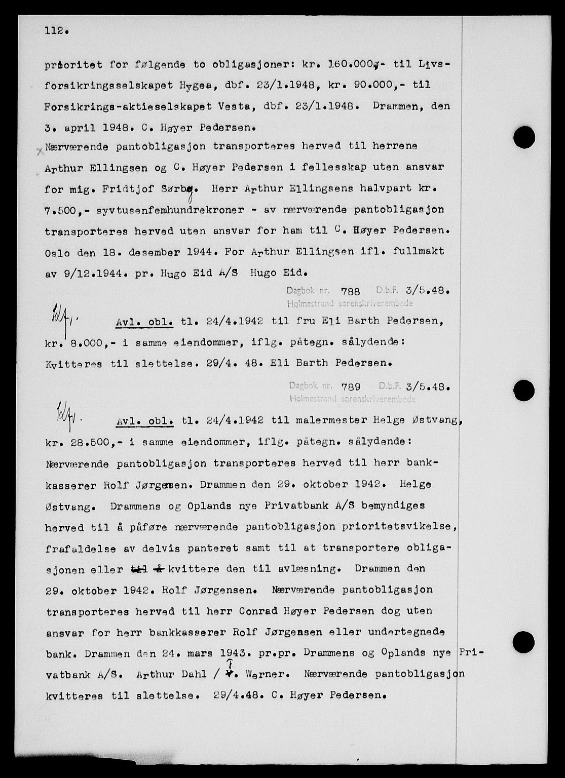 Holmestrand sorenskriveri, SAKO/A-67/G/Ga/Gab/L0058: Pantebok nr. B-58, 1947-1948, s. 112, Dagboknr: 788/1948