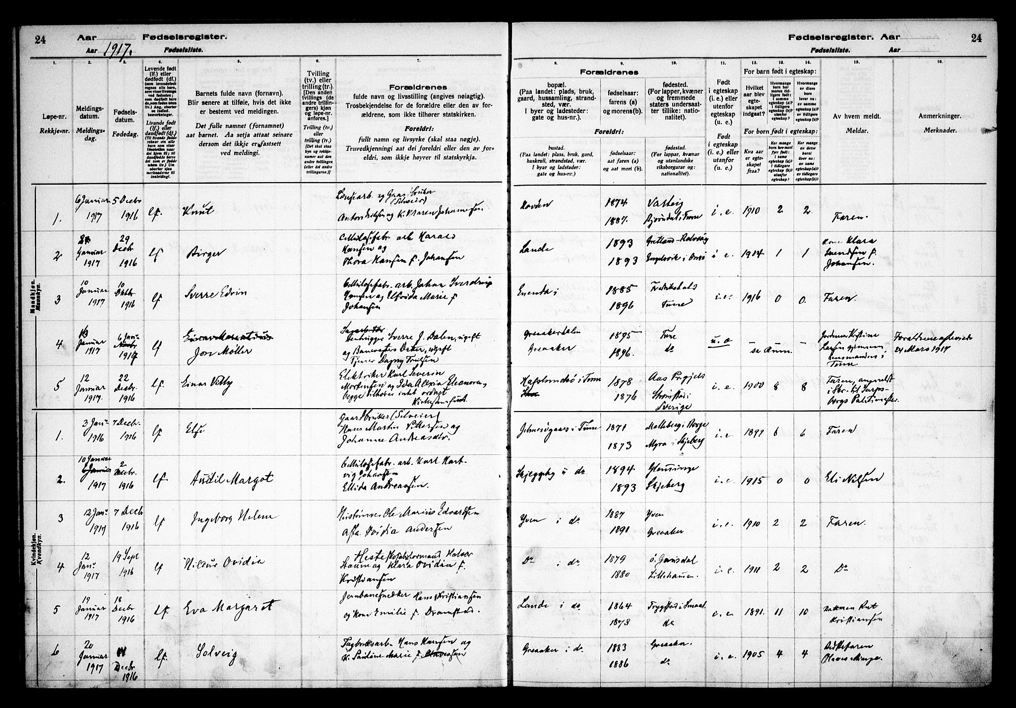 Tune prestekontor Kirkebøker, AV/SAO-A-2007/J/Ja/L0001: Fødselsregister nr. I 1, 1916-1928, s. 24