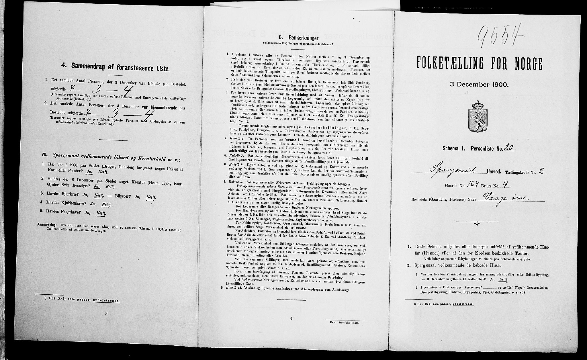 SAK, Folketelling 1900 for 1030 Spangereid herred, 1900, s. 308
