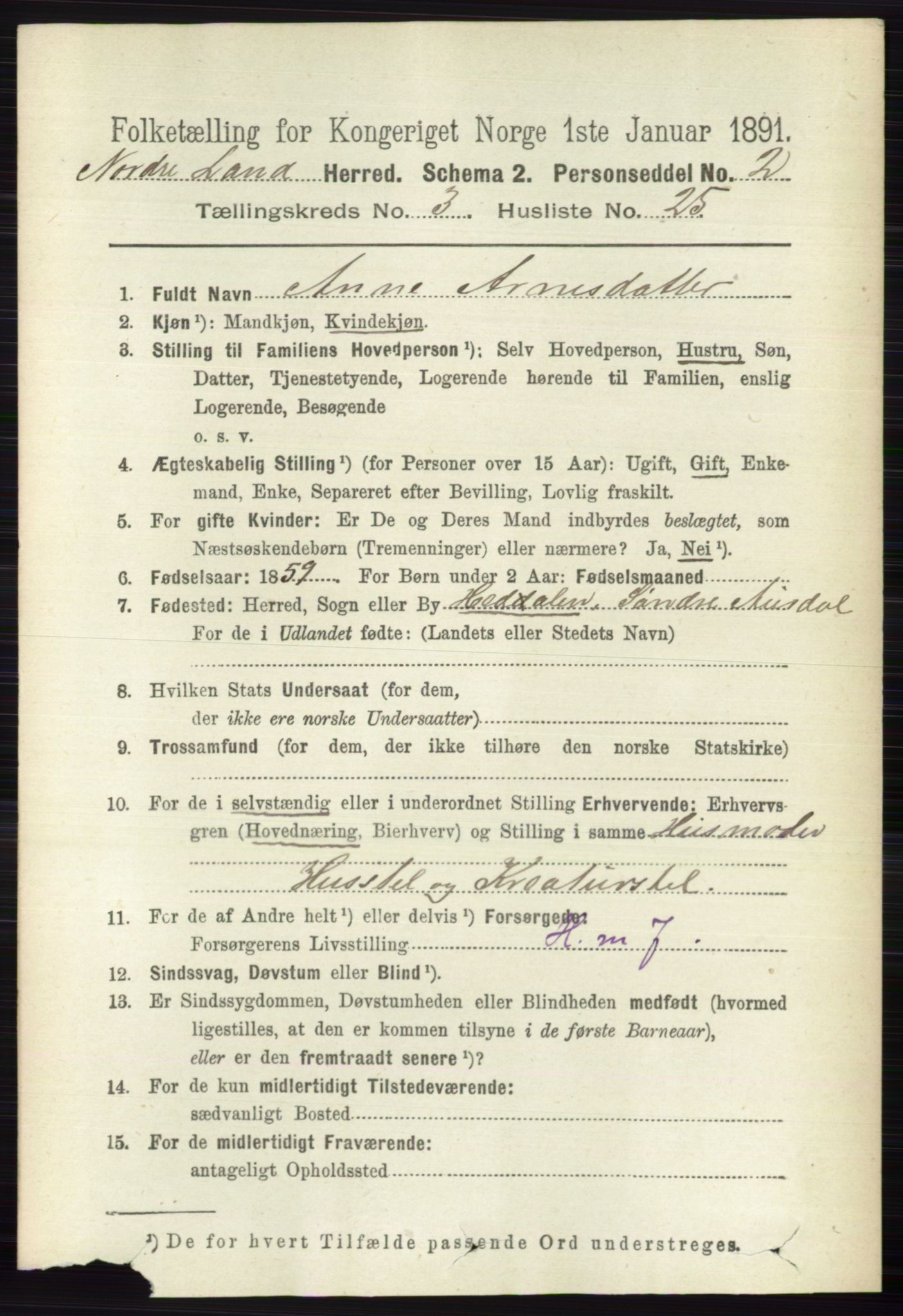 RA, Folketelling 1891 for 0538 Nordre Land herred, 1891, s. 1083