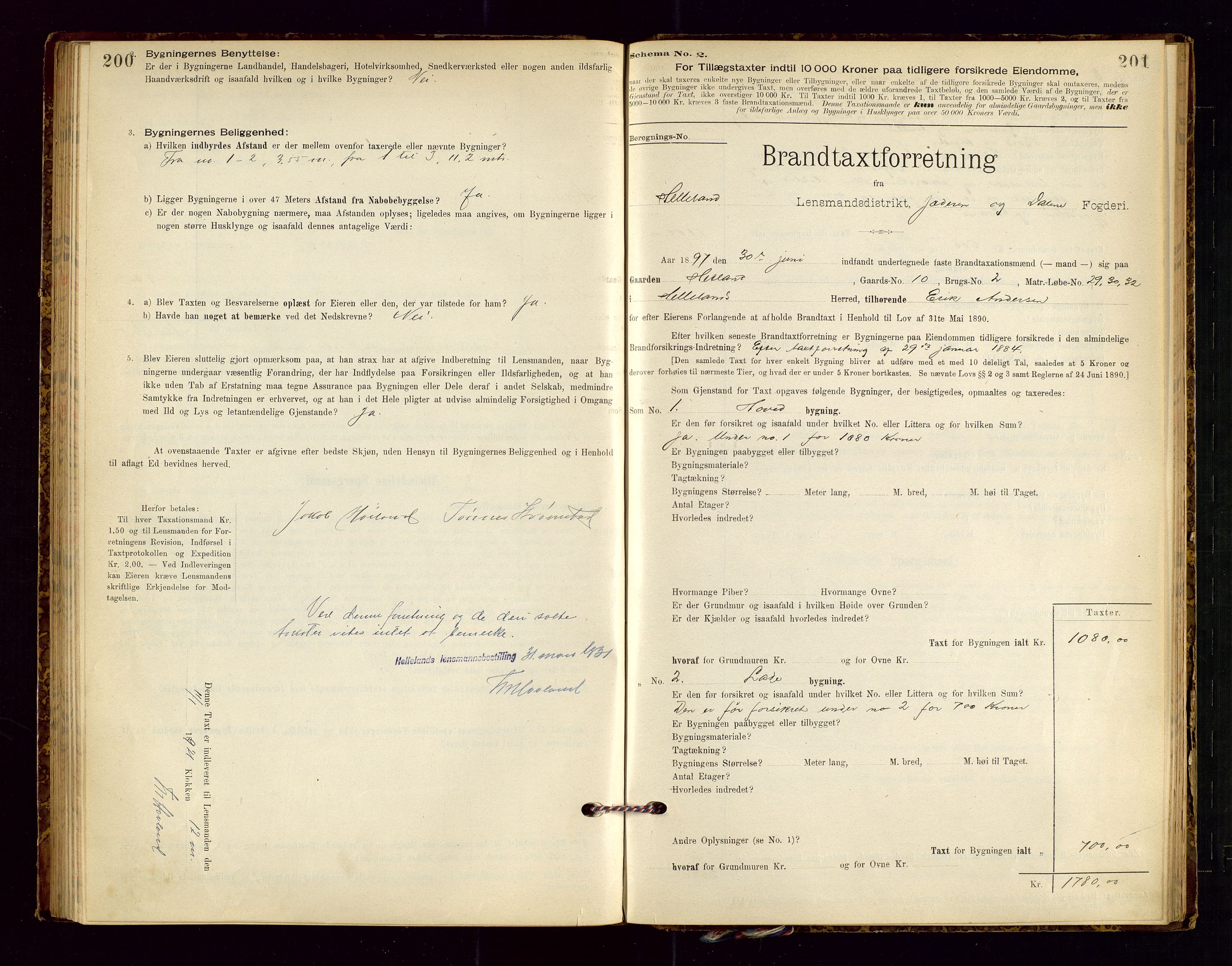 Helleland lensmannskontor, SAST/A-100209/Gob/L0001: "Brandtaxationsprotokol", 1896-1919, s. 200-201
