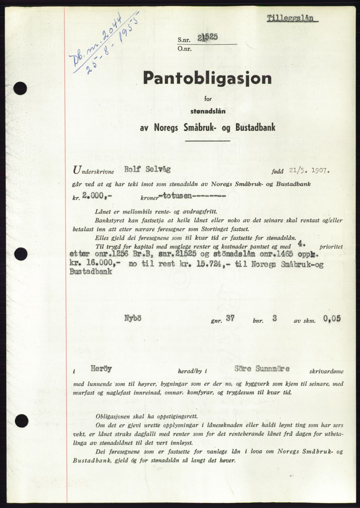 Søre Sunnmøre sorenskriveri, SAT/A-4122/1/2/2C/L0127: Pantebok nr. 15B, 1955-1955, Dagboknr: 2044/1955