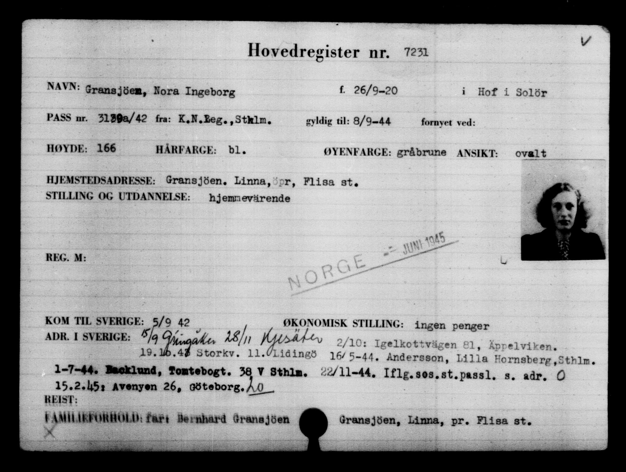 Utenriksstasjonene, Legasjonen i Stockholm, Flyktningkontoret, AV/RA-S-6753/V/Va/L0005: Kjesäterkartoteket, flyktninger med registreringsnr. 6600-9417, 1940-1945, s. 748
