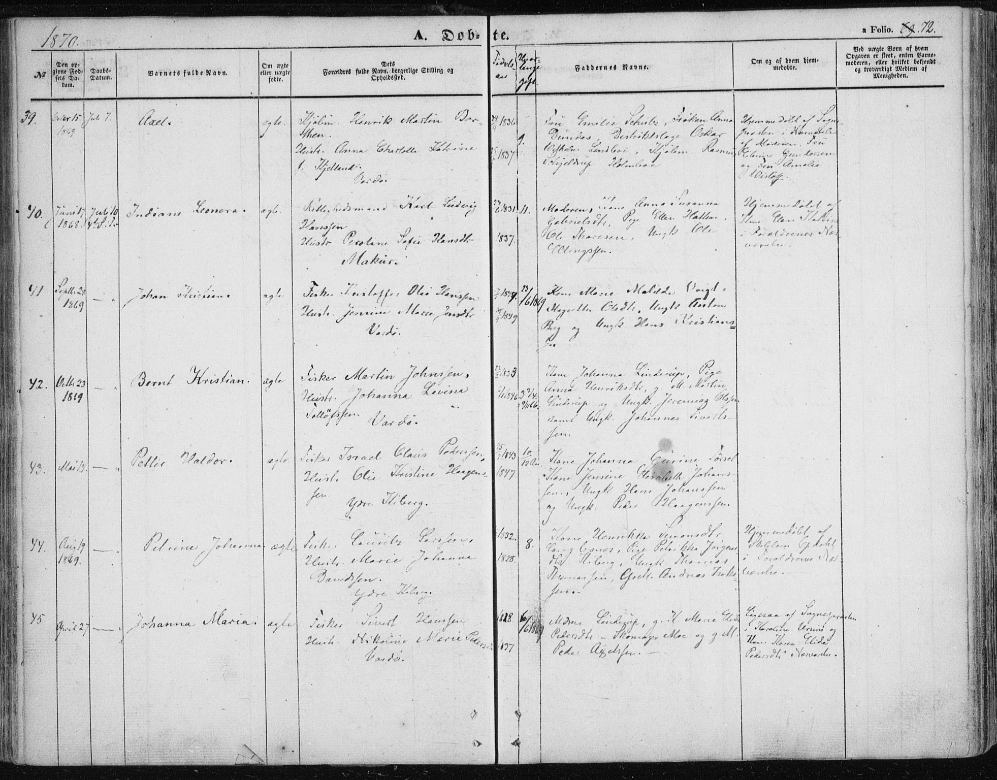 Vardø sokneprestkontor, AV/SATØ-S-1332/H/Ha/L0004kirke: Ministerialbok nr. 4, 1862-1871, s. 72