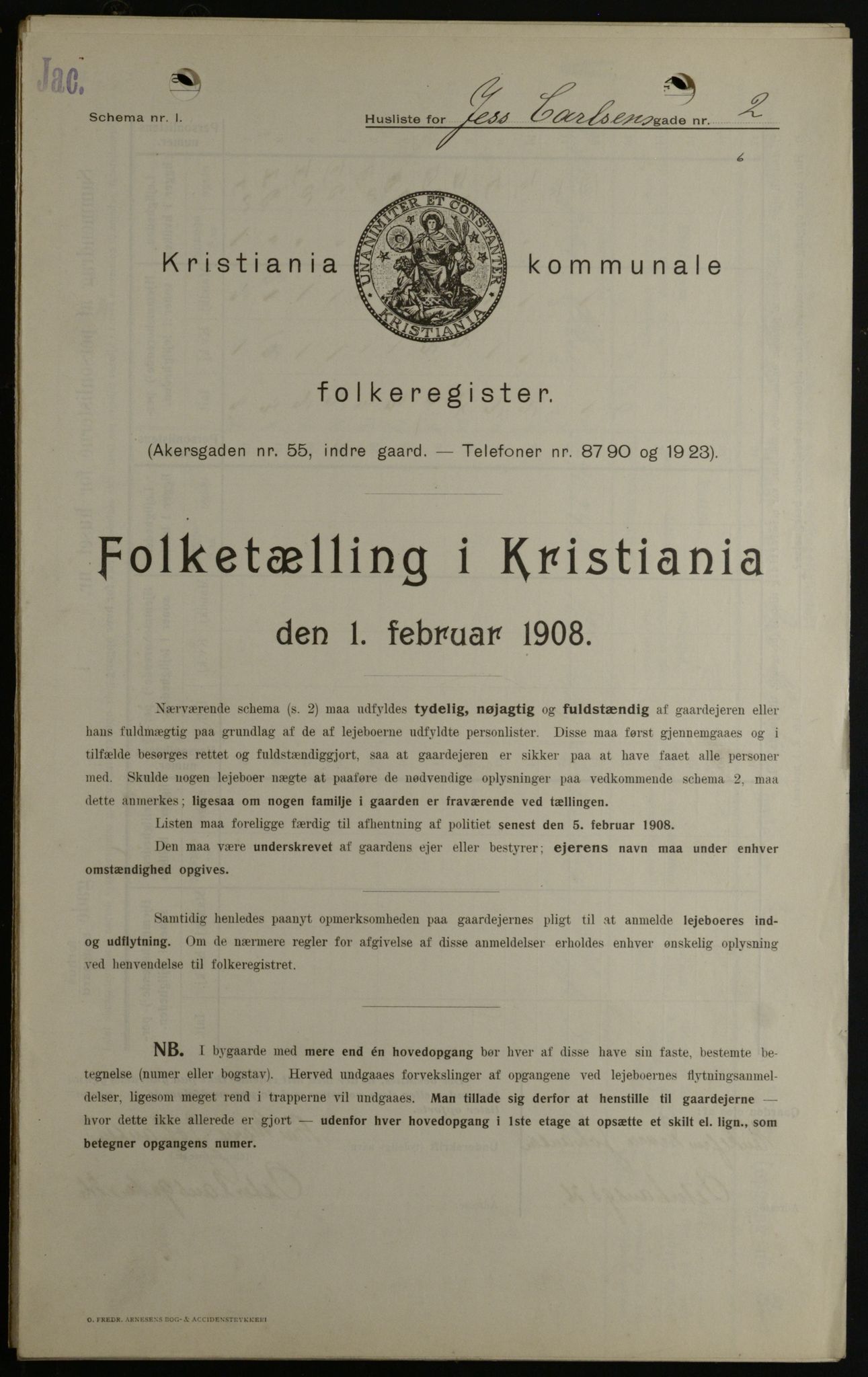 OBA, Kommunal folketelling 1.2.1908 for Kristiania kjøpstad, 1908, s. 41957